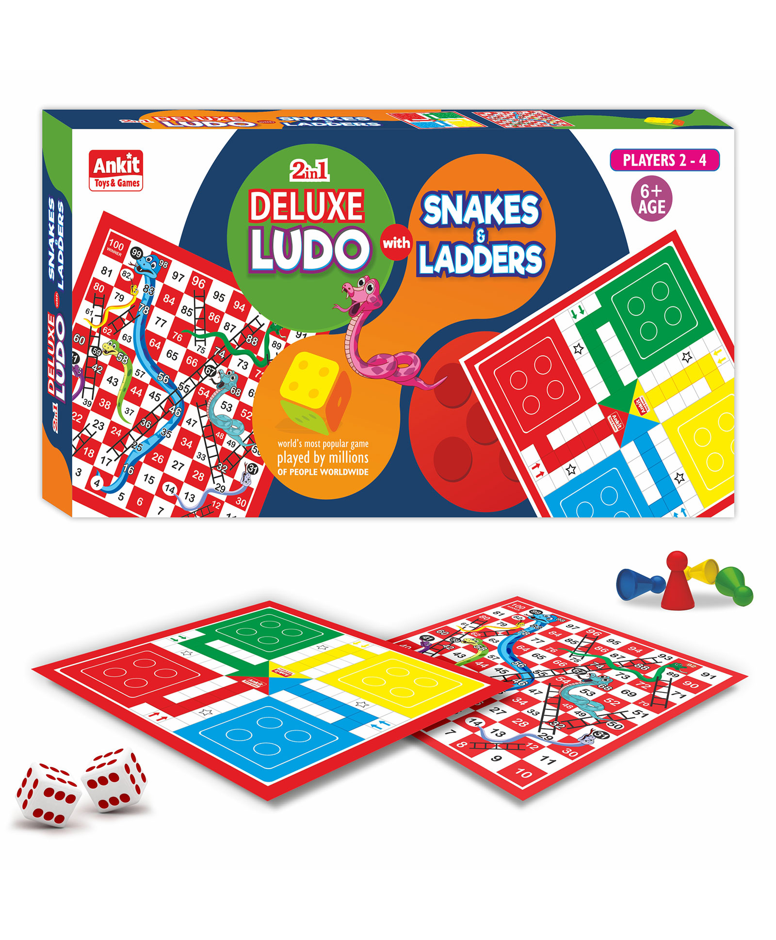 ankit toys & games Ankit Toys 2 in 1 Ludo Snakes & Ladders Deluxe Board Game Set of 2 - Multicolor-picture-25