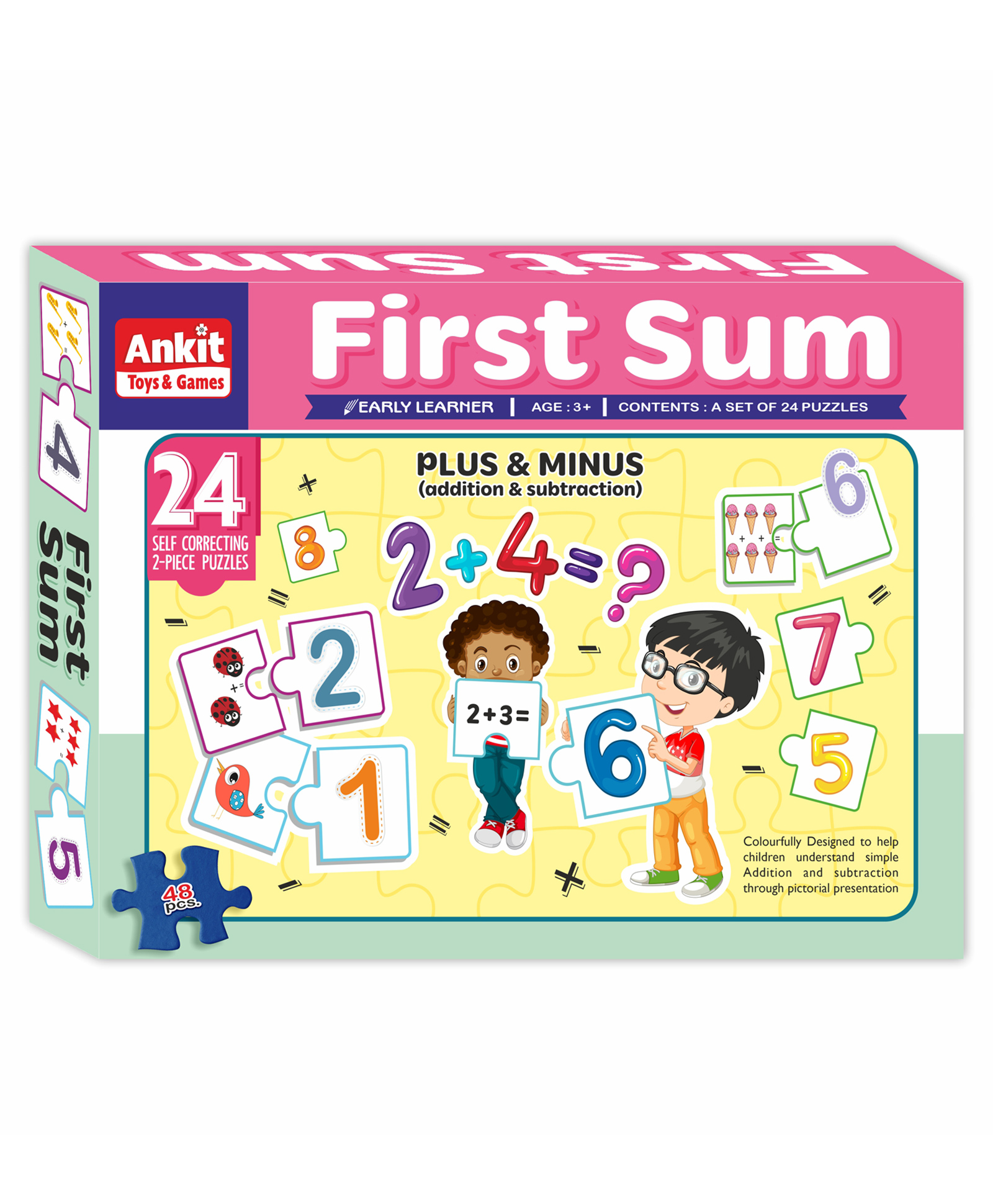Ankit Toys First Sum Plus & Minus Educational Jigsaw Puzzle Multicolor Set of 24 - 48 Pieces-image-19