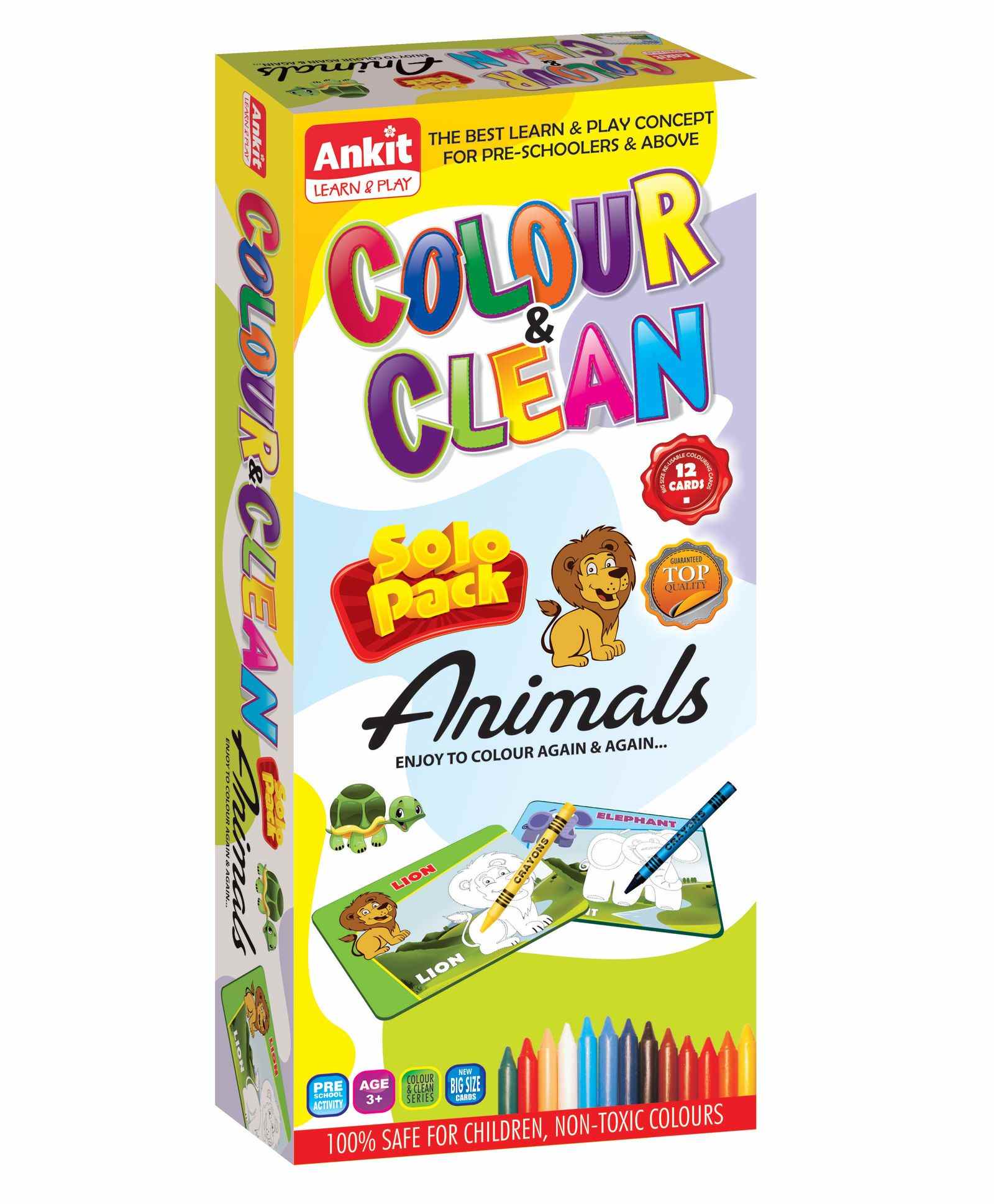Ankit Toys Activity Colour and Clean Solo Pack Animals Reusable Jumbo Flash Cards Coloring Kit Set of 12 - Multicolour-image-23