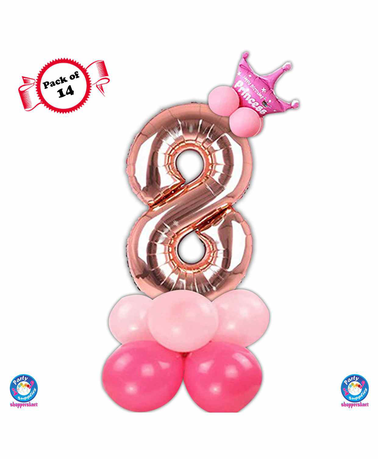 Shopperskart Eight Birthday Balloon Decoration Kit Rose Gold - Pack of 14-image-35
