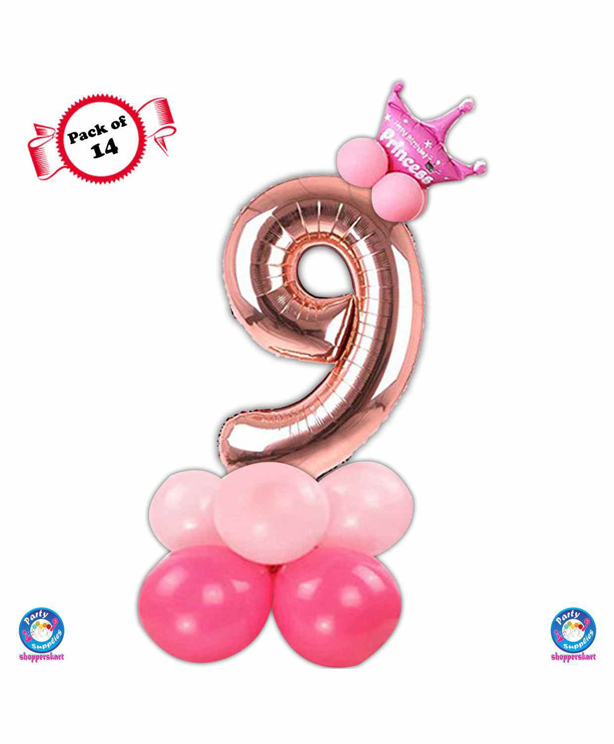 Shopperskart Ninth Birthday Balloon Decoration Kit Rose Gold - Pack of 14-image-9