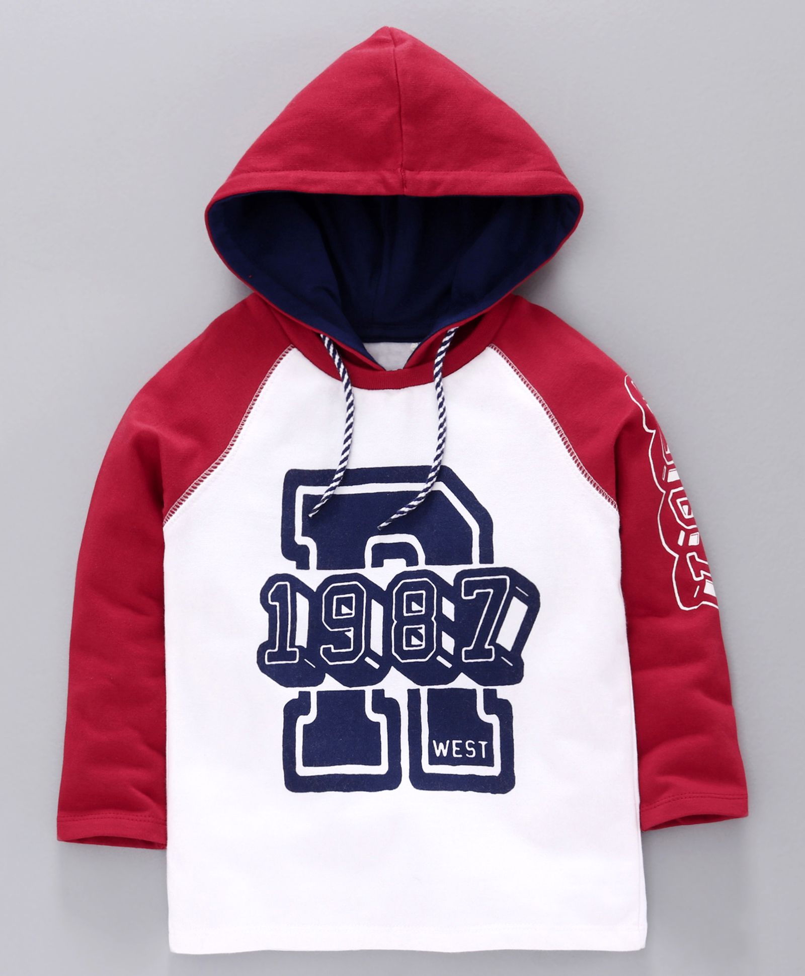 red hoodie with white sleeves