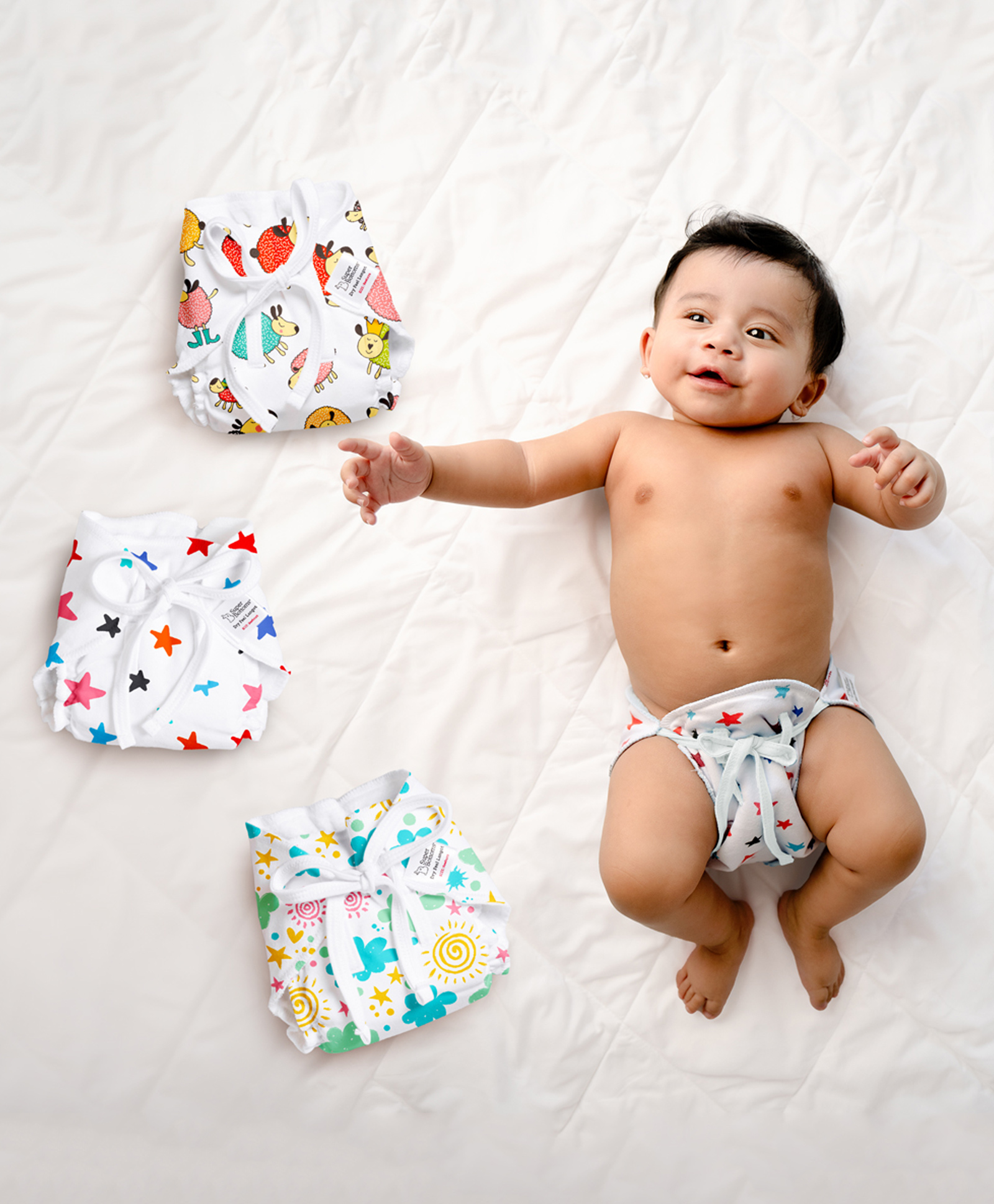 SuperBottoms Dry Feel Cloth Nappies Pack of 3 - Multicolour