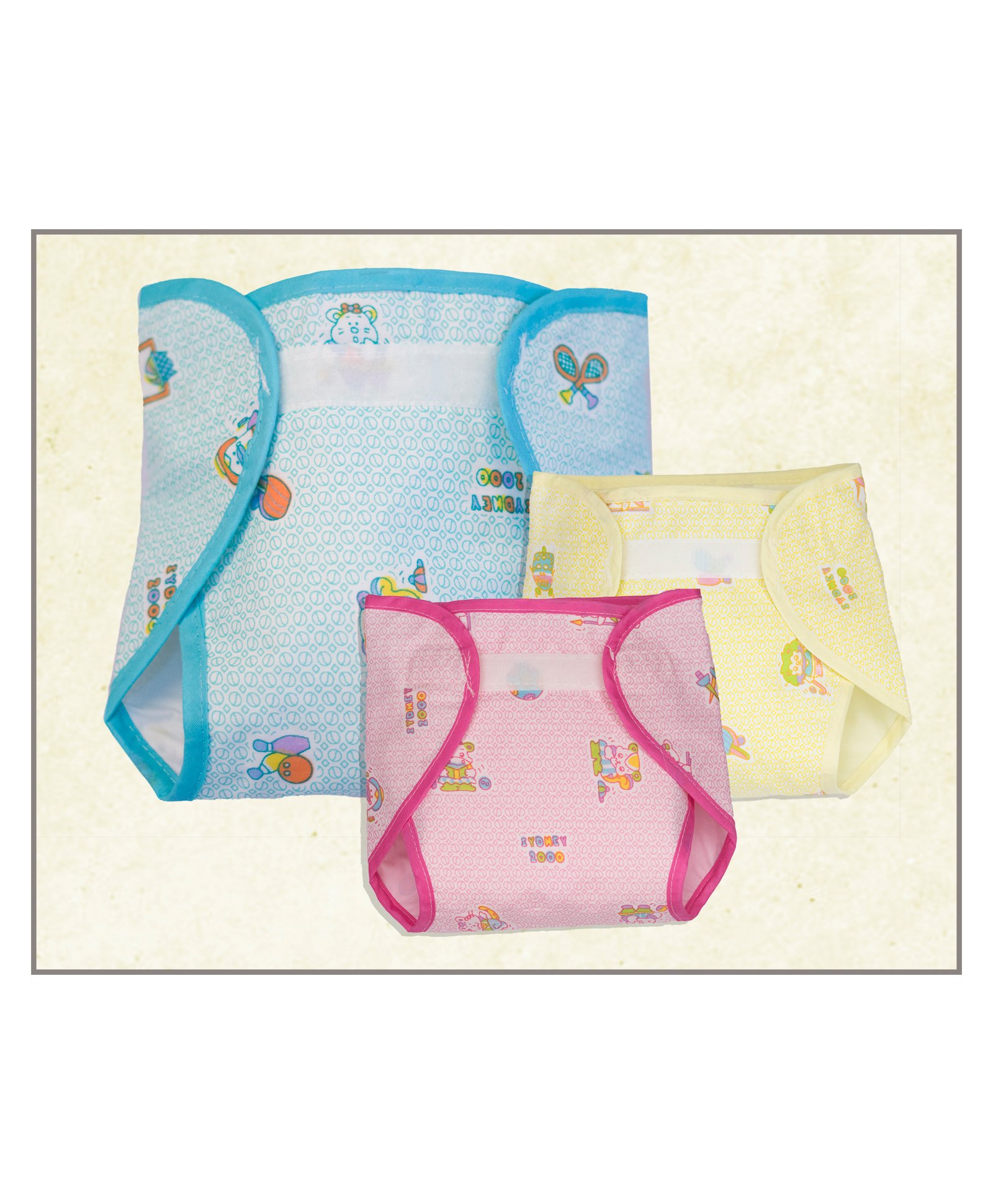 Lollipop Lane Waterproof New Born Nappies with Belt for Insert  Pack of 3 - Multicolour