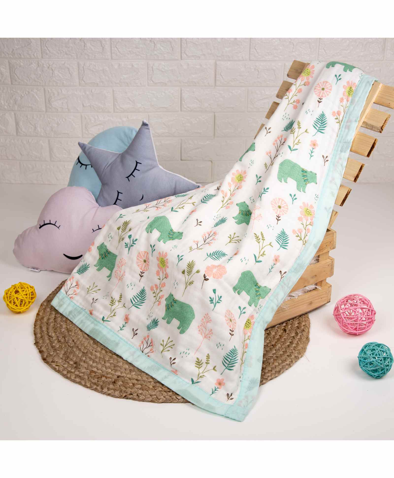 Kicks & Crawl Quilted Muslin Blanket Bear Print - Multicolor-image-28