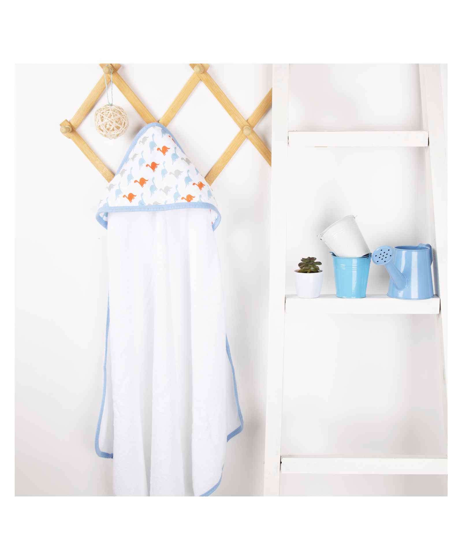 Kicks & Crawl Dino Friends Muslin Hooded Towel - White Blue-image-39