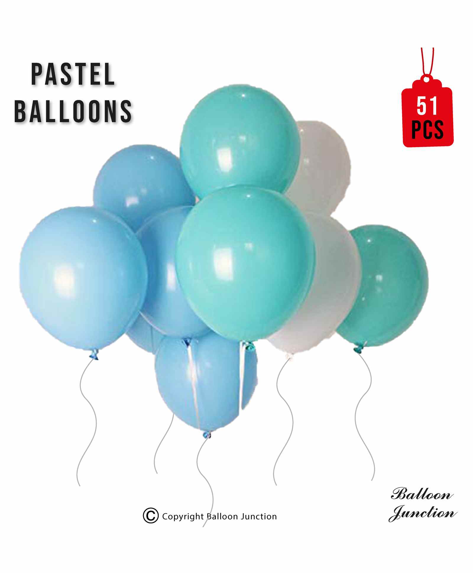 Balloon Junction Pastel Decoration Balloons Aqua Light Blue White - Pack of 51-image-48