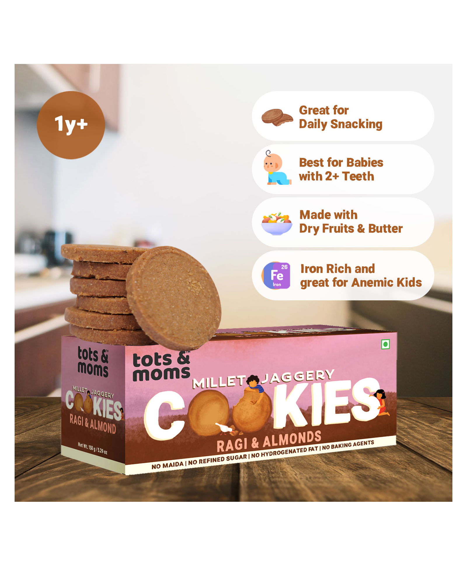 Tots & Moms Foods Healthy Wholesome & Nutritious Millet & Jaggery Cookies - 150 gm-image-47