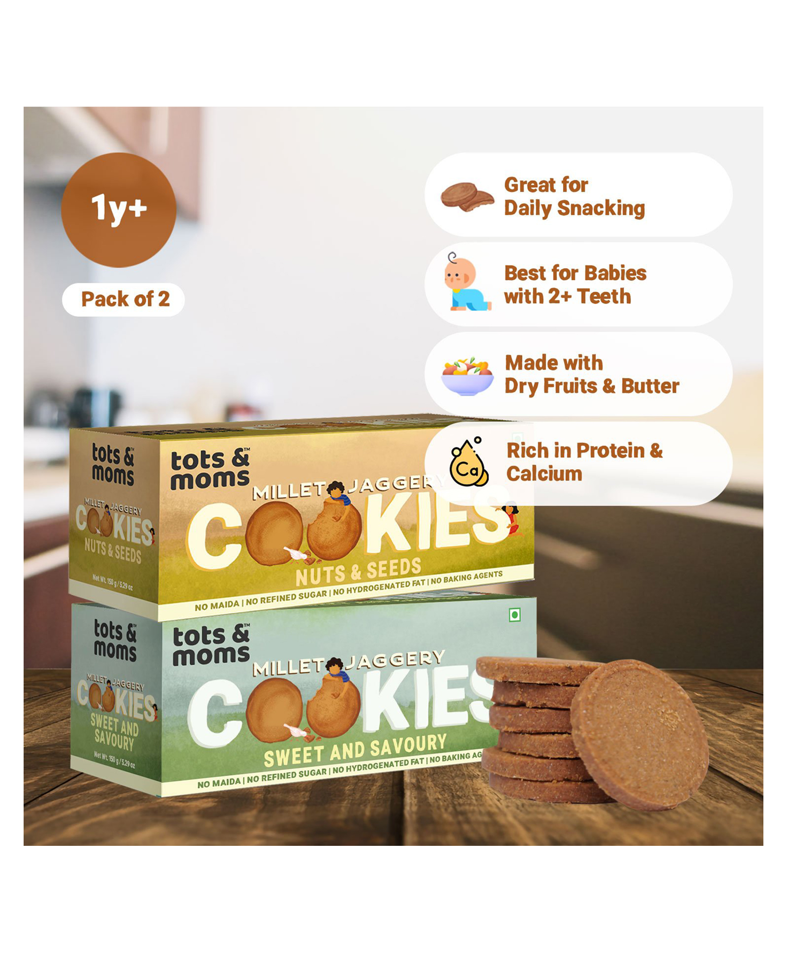 Tots & Moms Millet & Jaggery Cookies Nuts & Seeds Sweet & Savory - 150 g Each-image-49