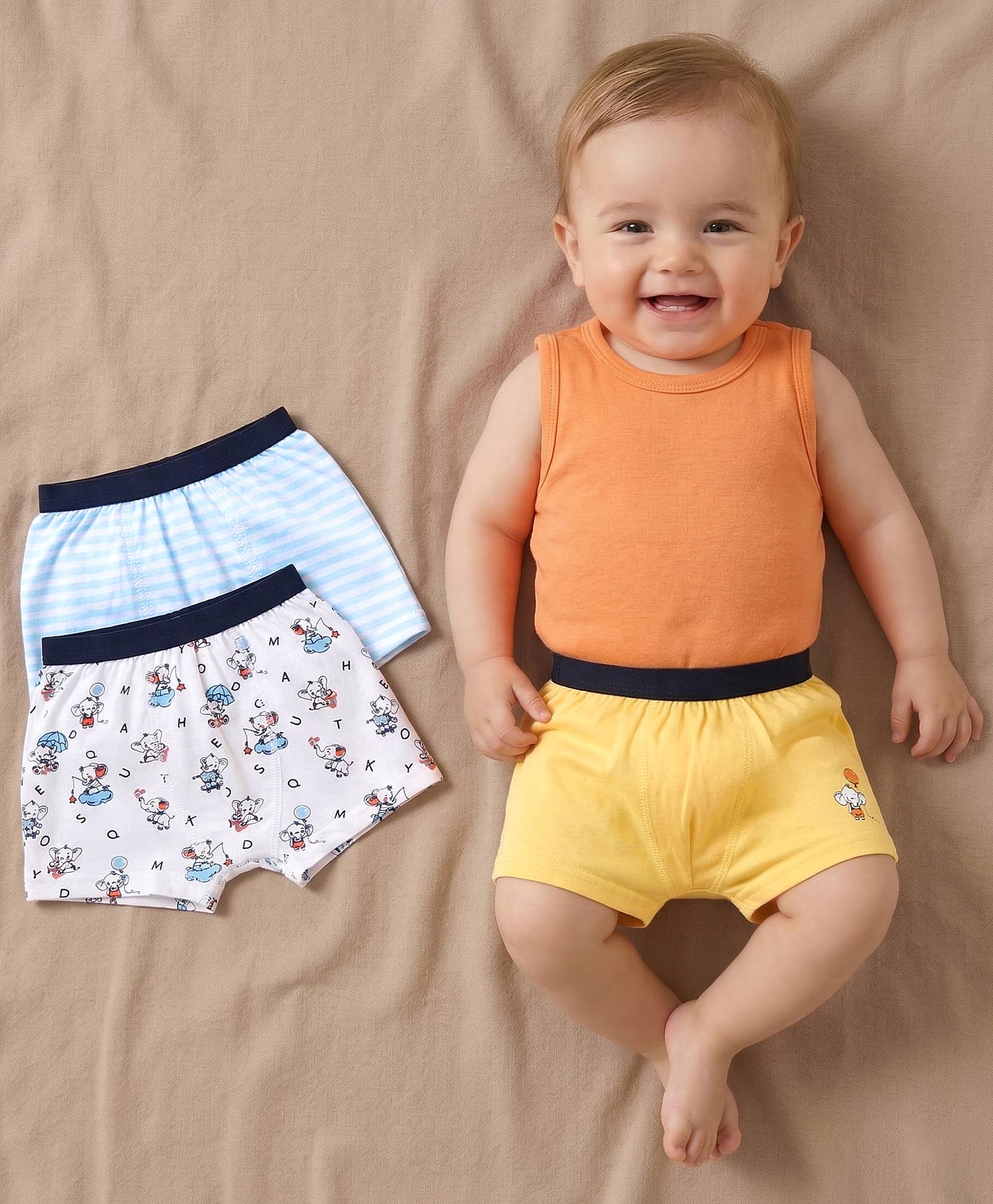 Babyoye  Cotton Antibacterial Finish Antibacterial Trunk Pack of 3 - White Blue Yellow-image-31
