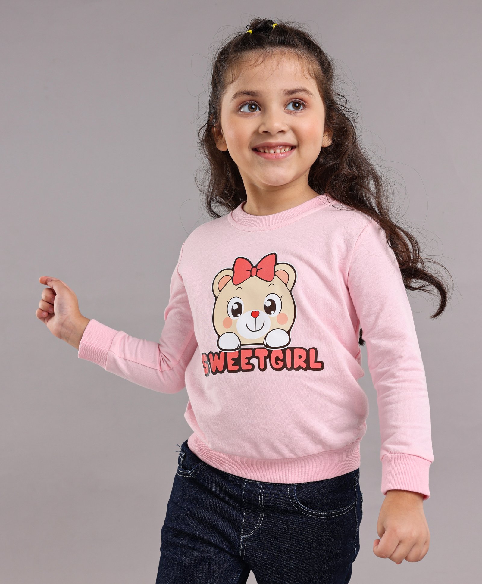 Kookie Kids Full Sleeves Sweatshirt Teddy Print - Pink-image-4
