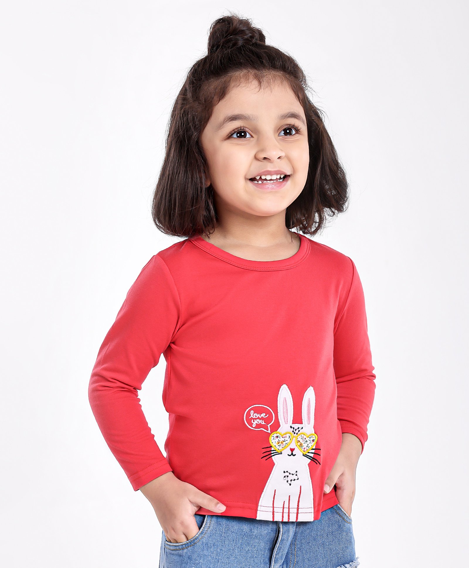 Kookie Kids Full Sleeves T-shirt Bunny Print - Red-picture-11