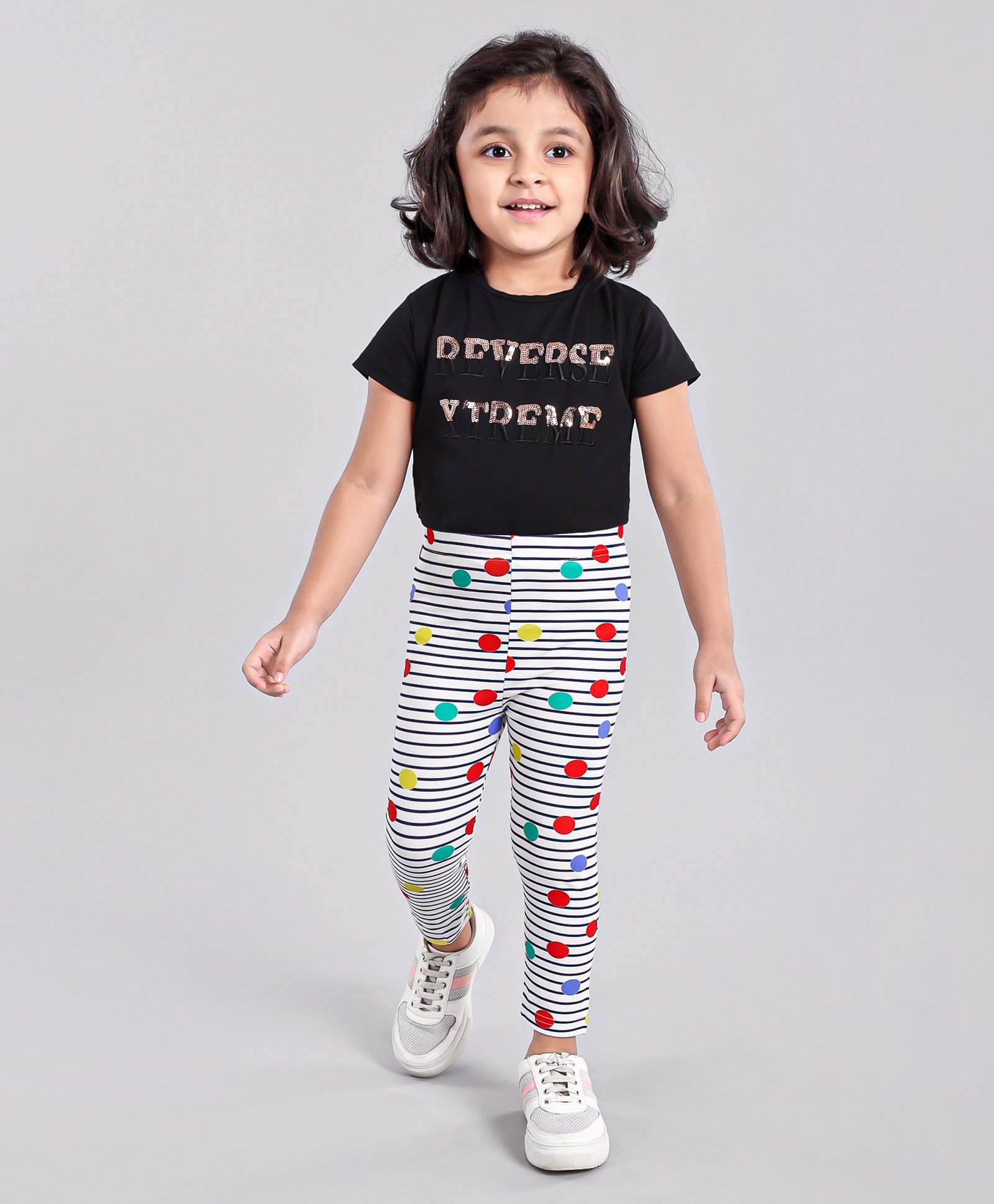 Kookie Kids Full Length Striped Lounge Pant with Polka Dots - White Blue-picture-11