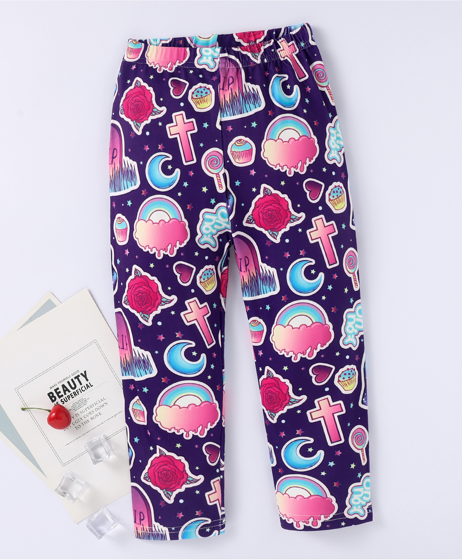 Kookie Kids Full Length Leggings Allover Print - Purple-image-2
