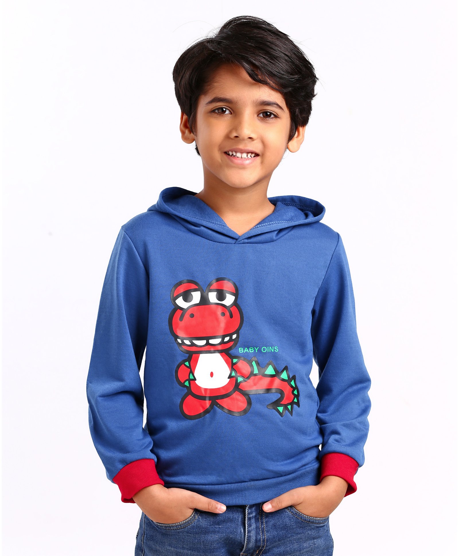 Kookie Kids Full Sleeves Hooded Sweatshirt Dino Print - Blue-picture-14