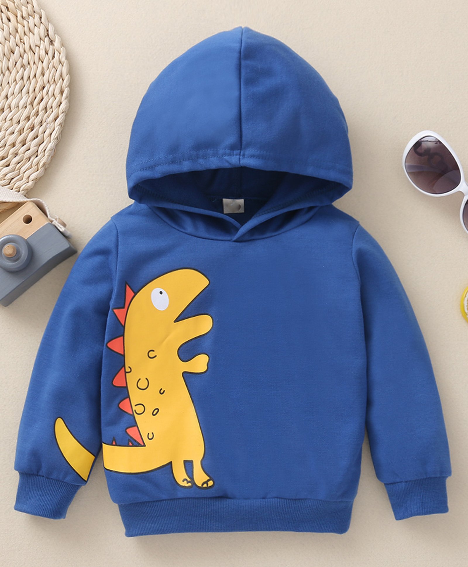 Kookie Kids Full Sleeves Hooded Sweatshirt Dino Print - Blue-image-30