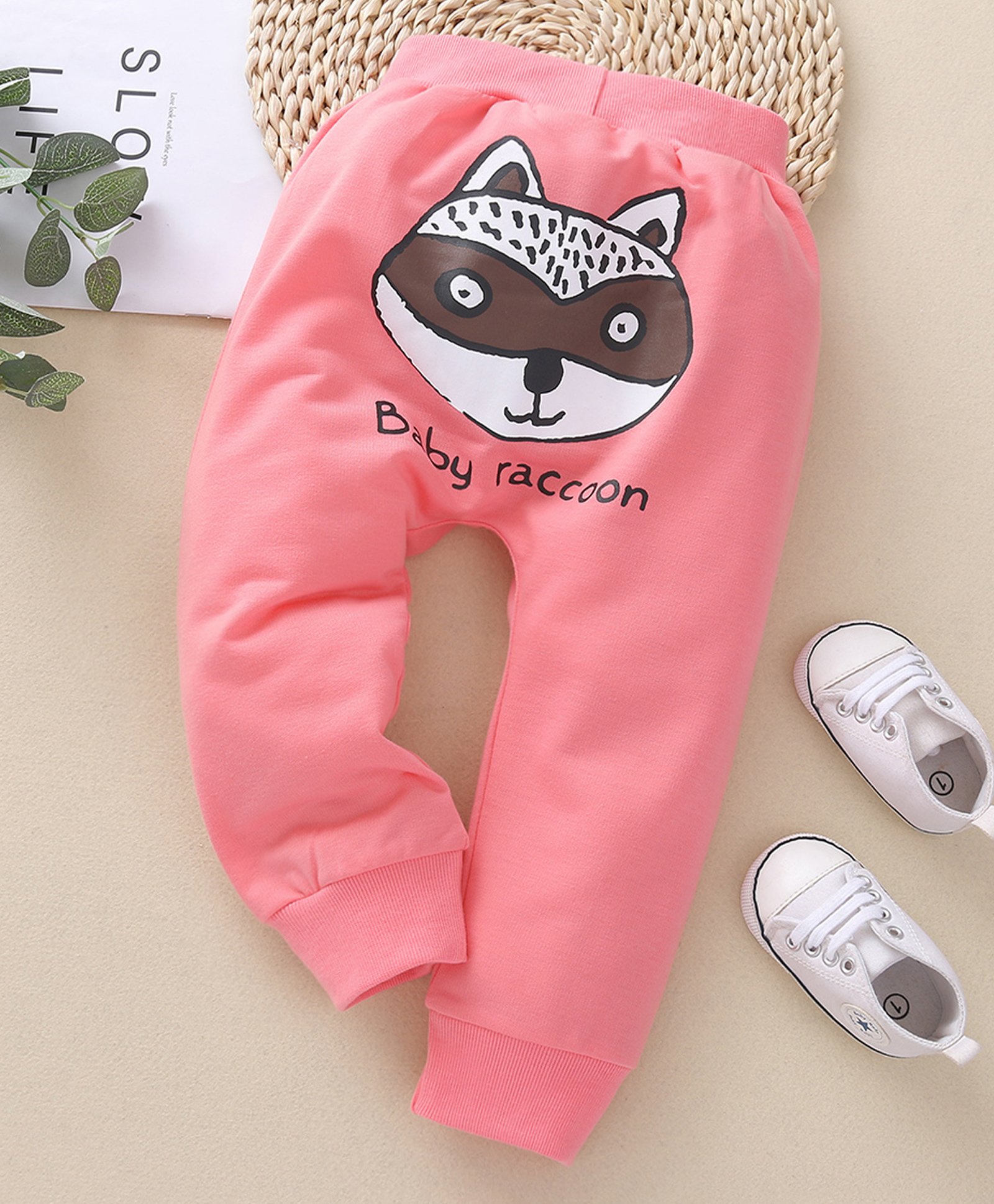 Kookie Kids Full Length Lounge Pant Raccoon Print - Pink-picture-10
