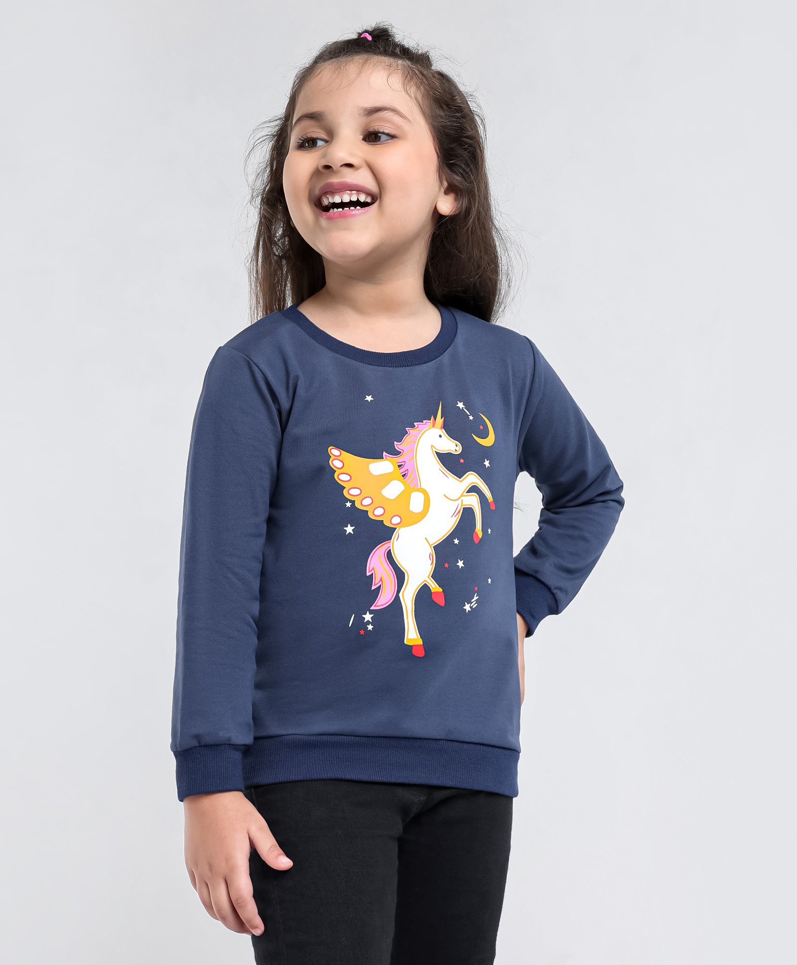 Kookie Kids Full Sleeves Sweatshirt Unicorn Print - Navy-image-37