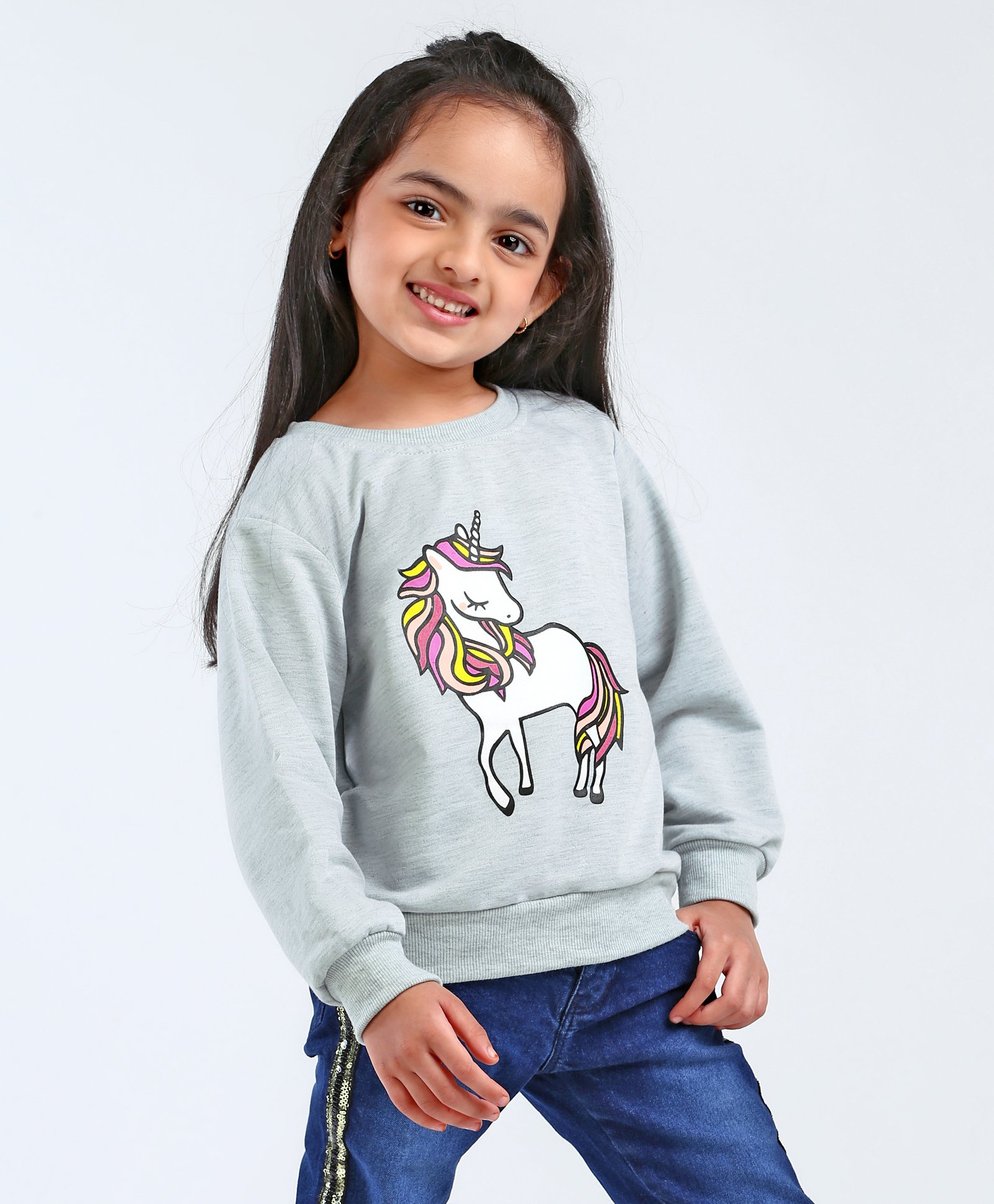 Kookie Kids Full Sleeves Sweatshirt Unicorn Print - Grey-image-45