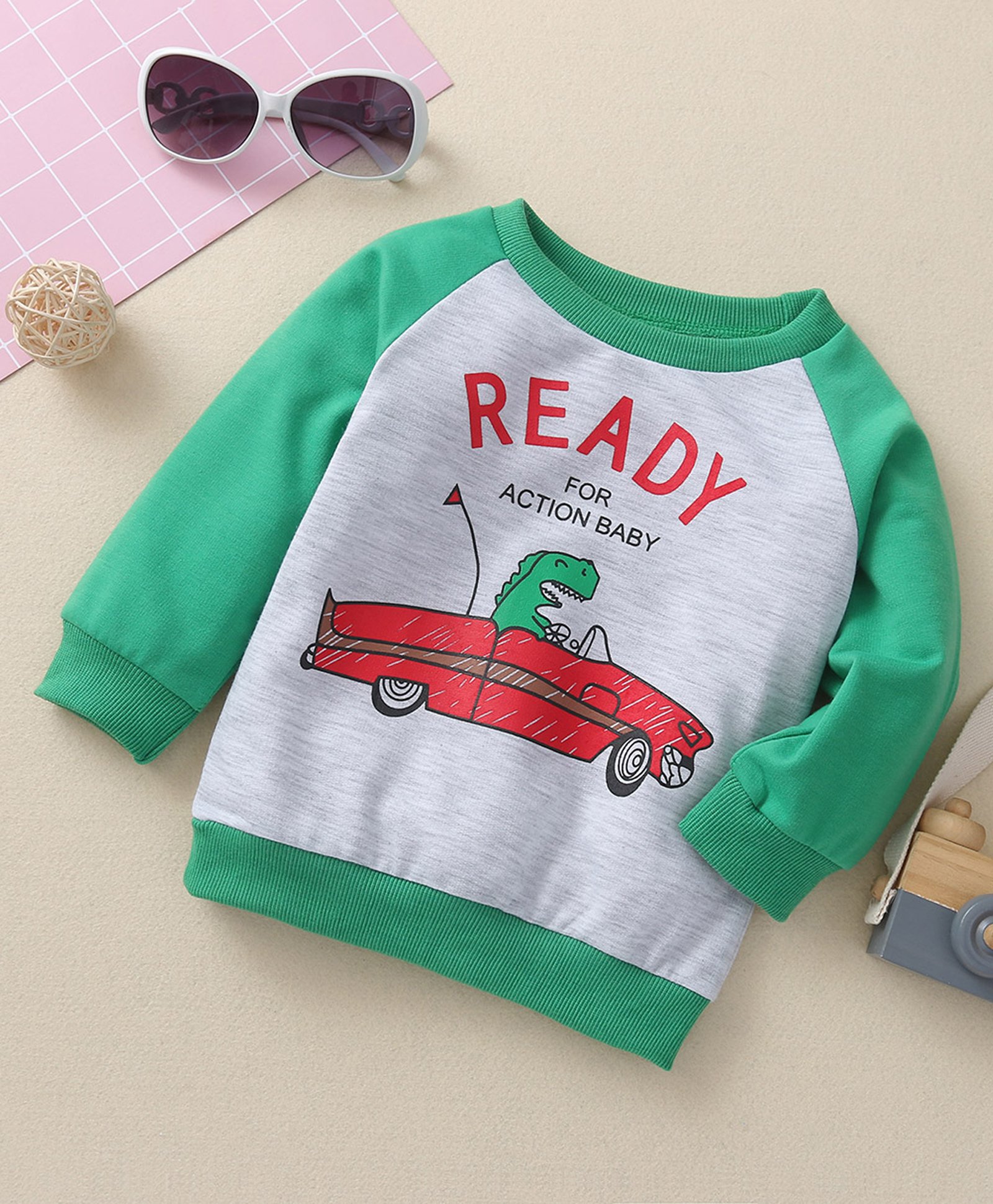 Kookie Kids Full Sleeves Raglan Sweatshirt Dino Print - Green-image-38