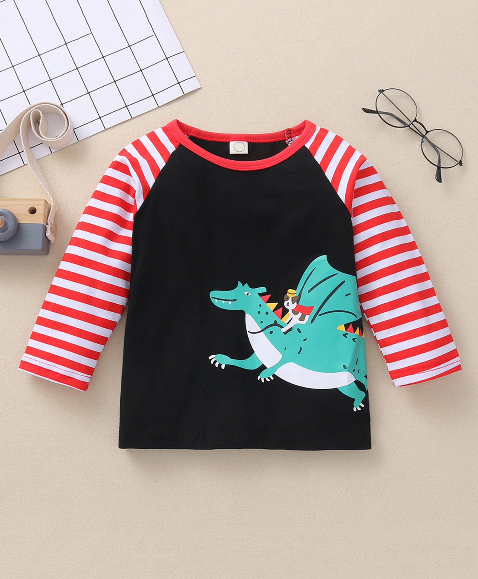 Kookie Kids Raglan Sleeves T-Shirt Dragon Print - Navy Blue-image-42