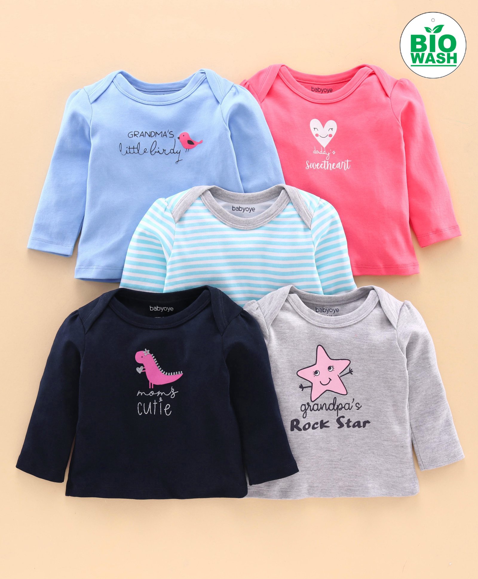 Buy Babyoye Full Sleeves Printed Tee Pack Of 5 Multicolor For Girls 9 12 Months Online In India Shop At Firstcry Com 396