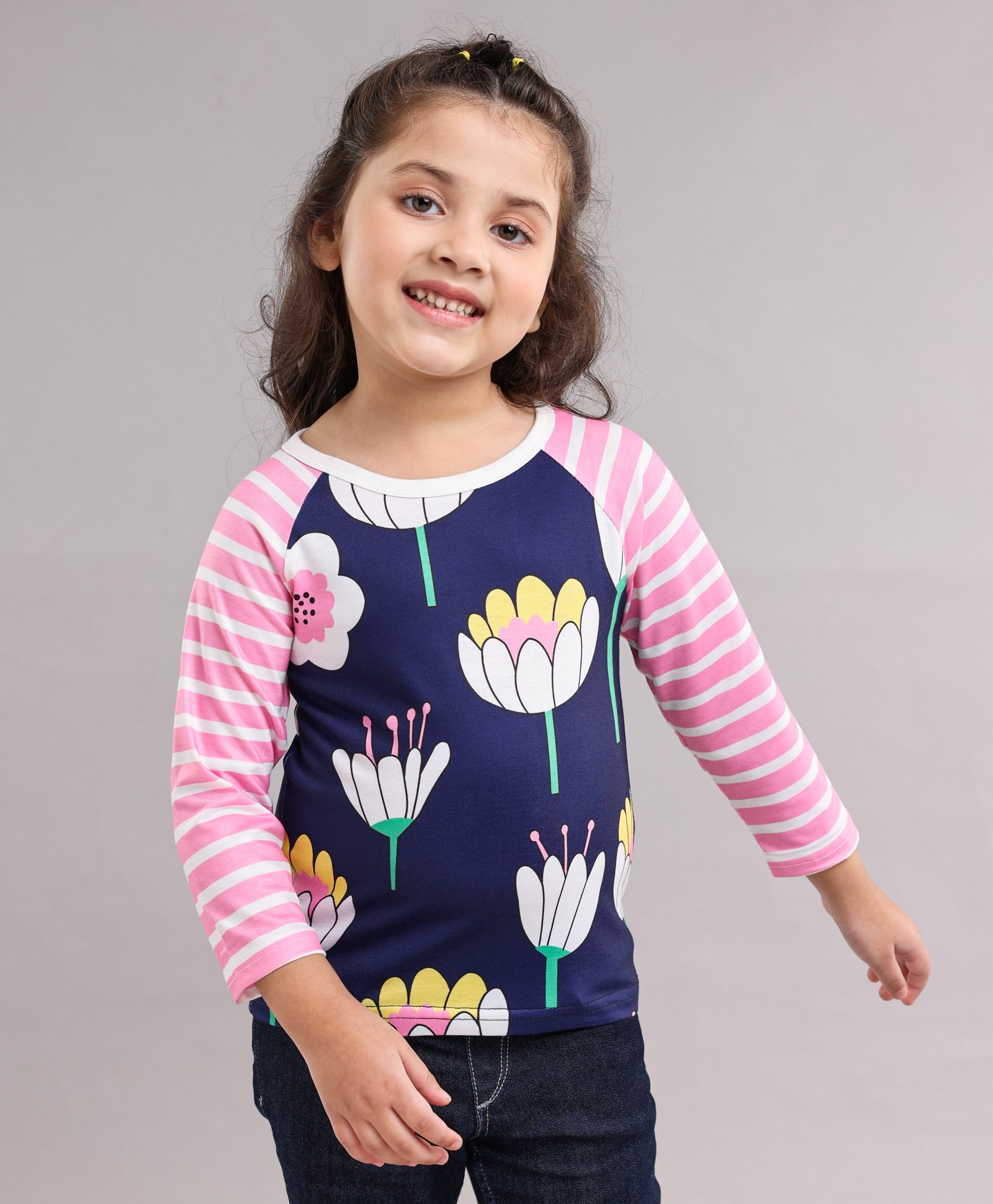 Kookie Kids Full Sleeves Sweatshirt Flower Print - Blue Pink-image-17