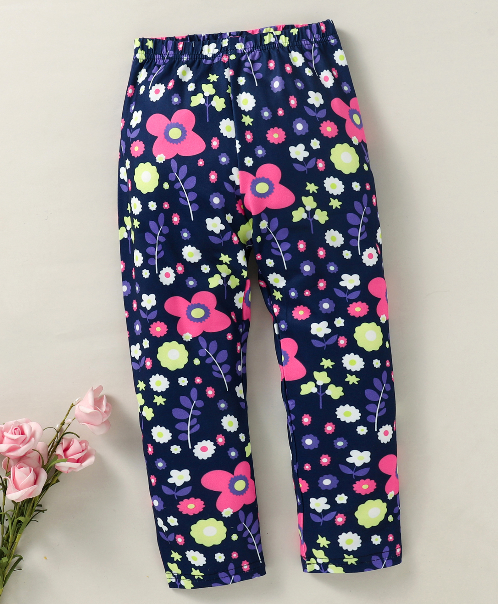 Kookie Kids Full Length Floral Printed Leggings - Navy Blue-picture-17