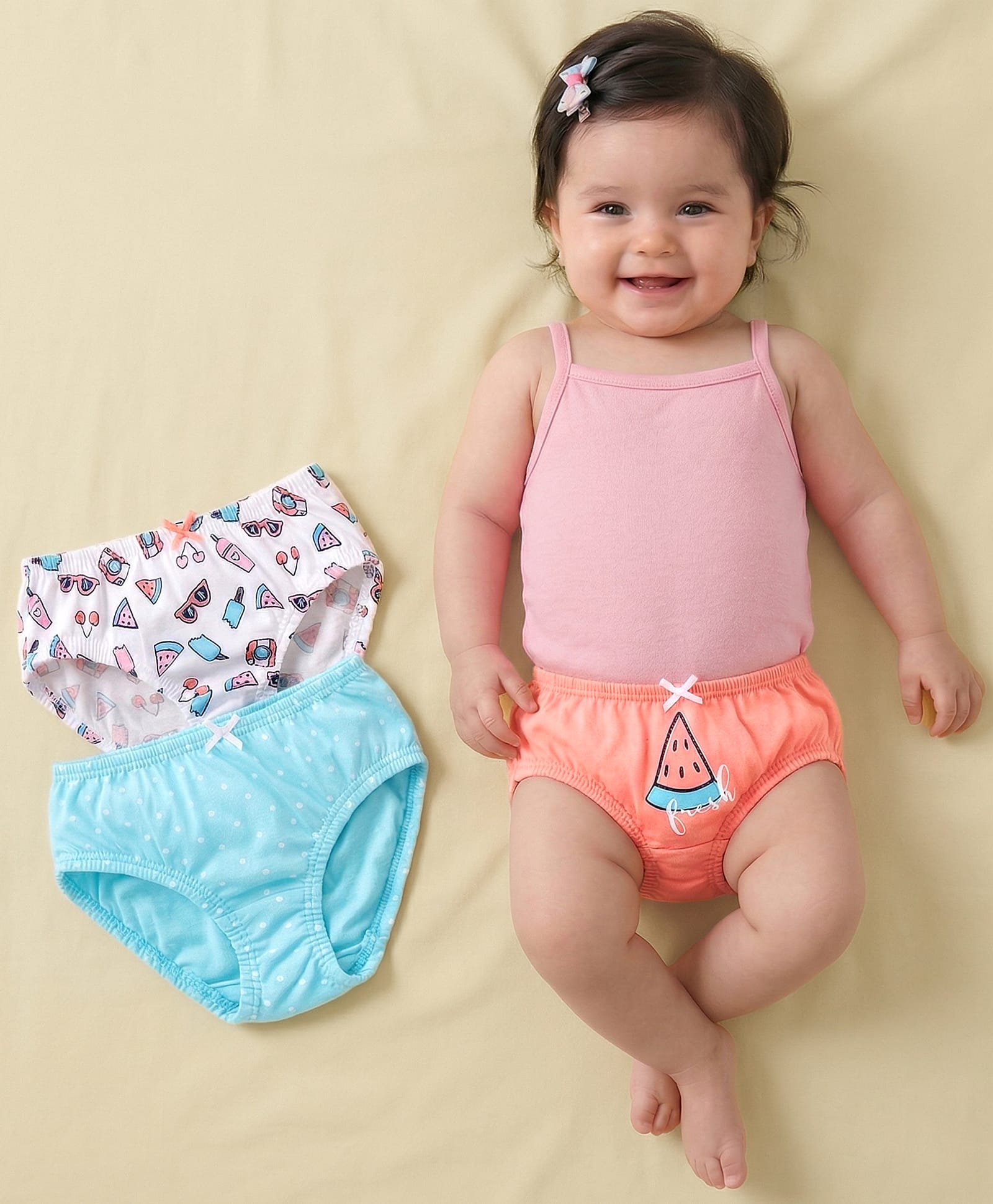 Babyoye Cotton Panties Multiprint Pack of 3 - Coral Blue White-image-29