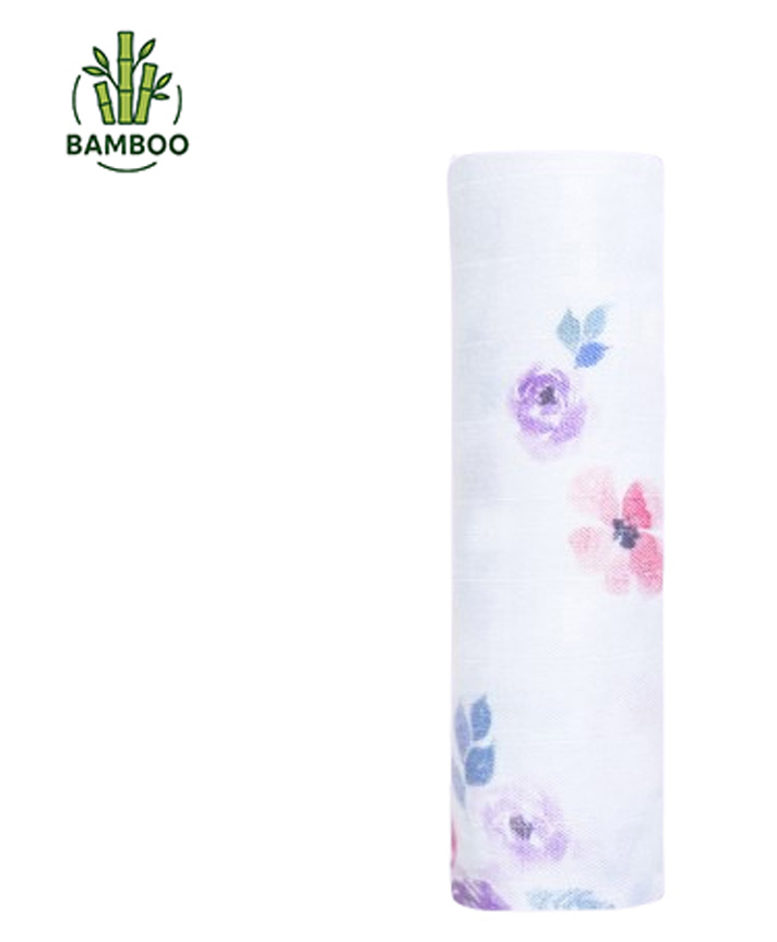 Masilo Bamboo Muslin Swaddle Wrapper Floral Print - Purple White-image-47