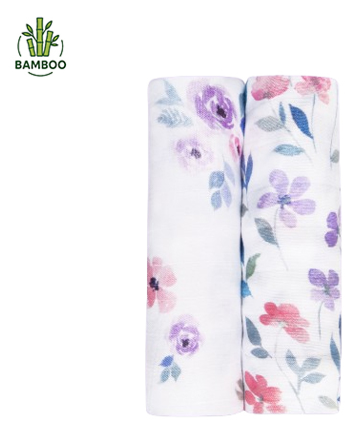 Masilo Bamboo Muslin Swaddle Wrapper Floral Print Set of 2 - Purple White-image-23