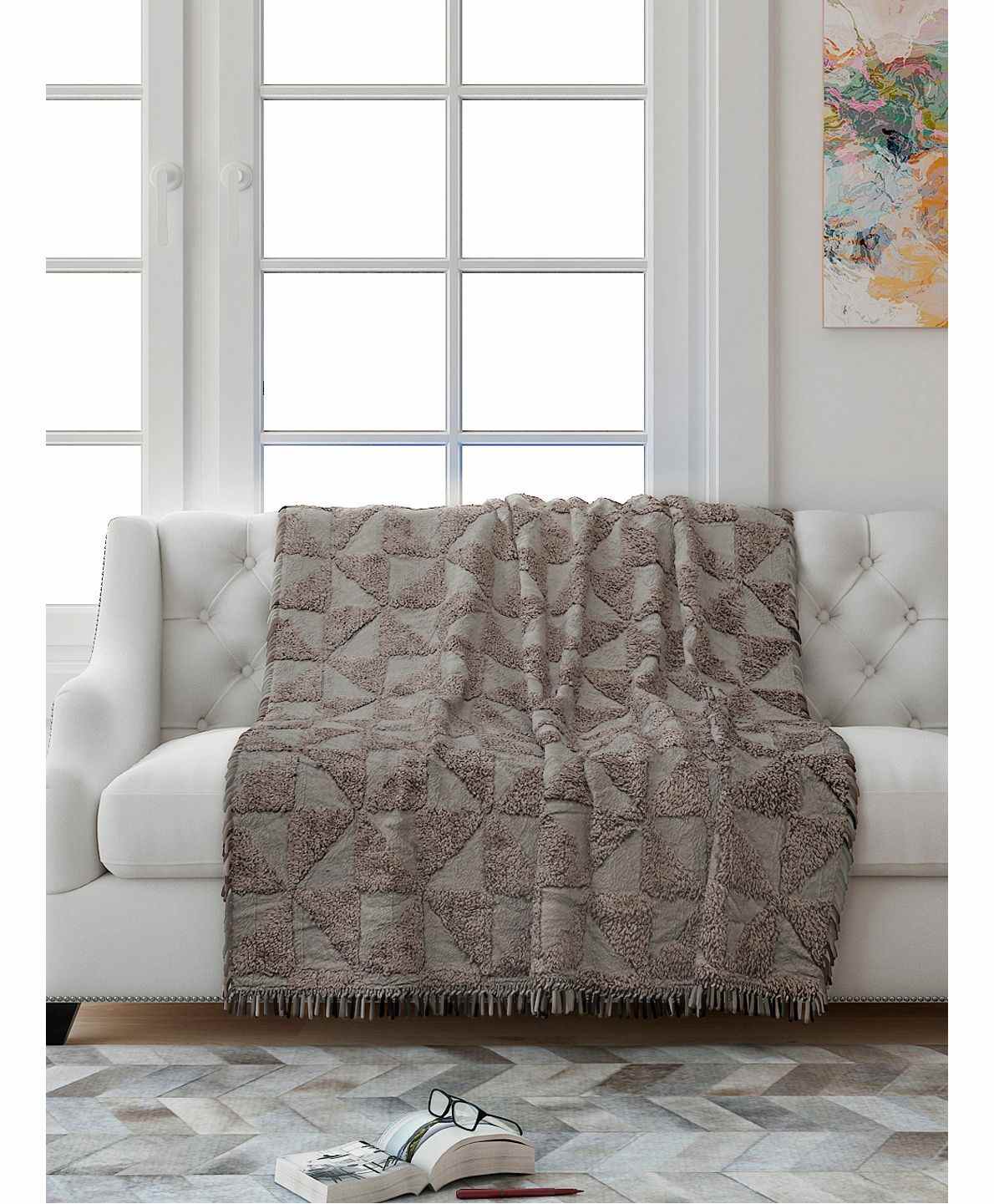 Saral Home Cotton Firki Design Tufted Sofa Cover - Grey-image-3