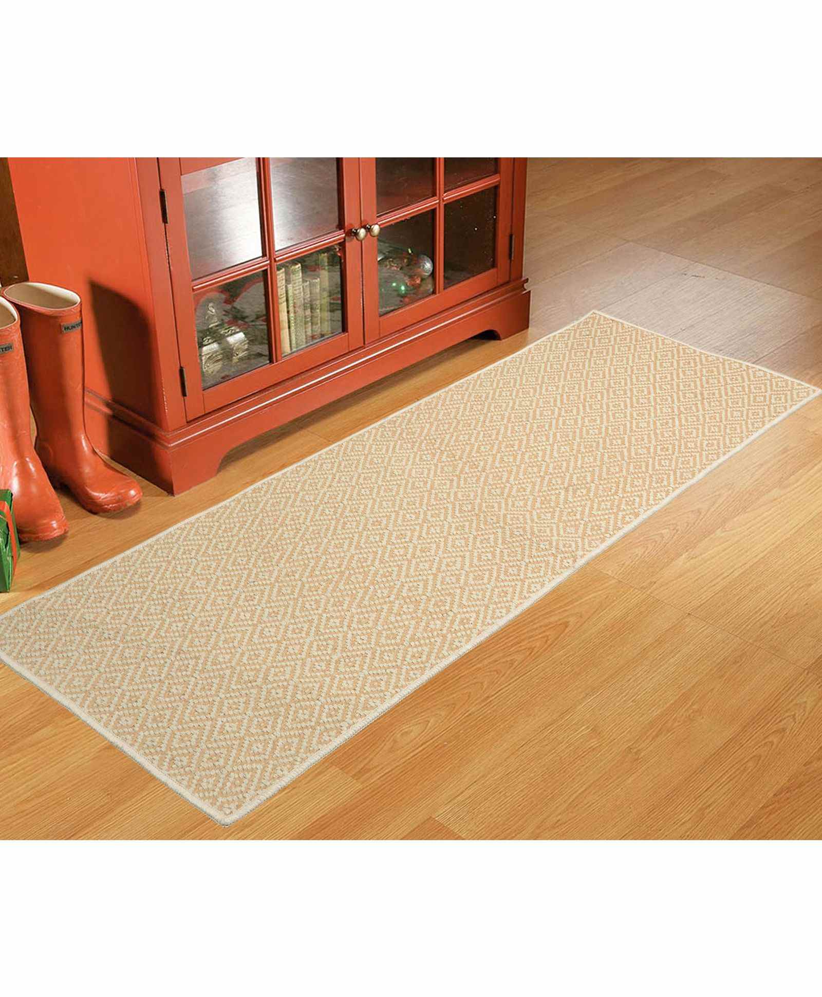 Saral Home Diamond Pattern Jute & Cotton Floor Runner - Beige-image-0