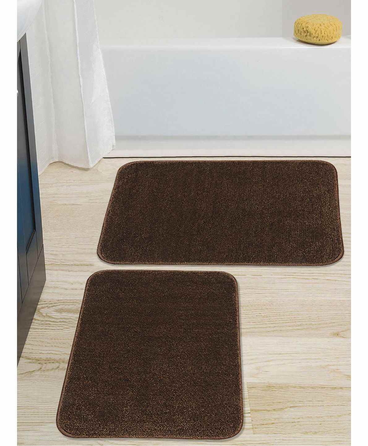 Saral Home Microfiber Anti Slip Striped Bathmat Pack of 2 - Brown-picture-11