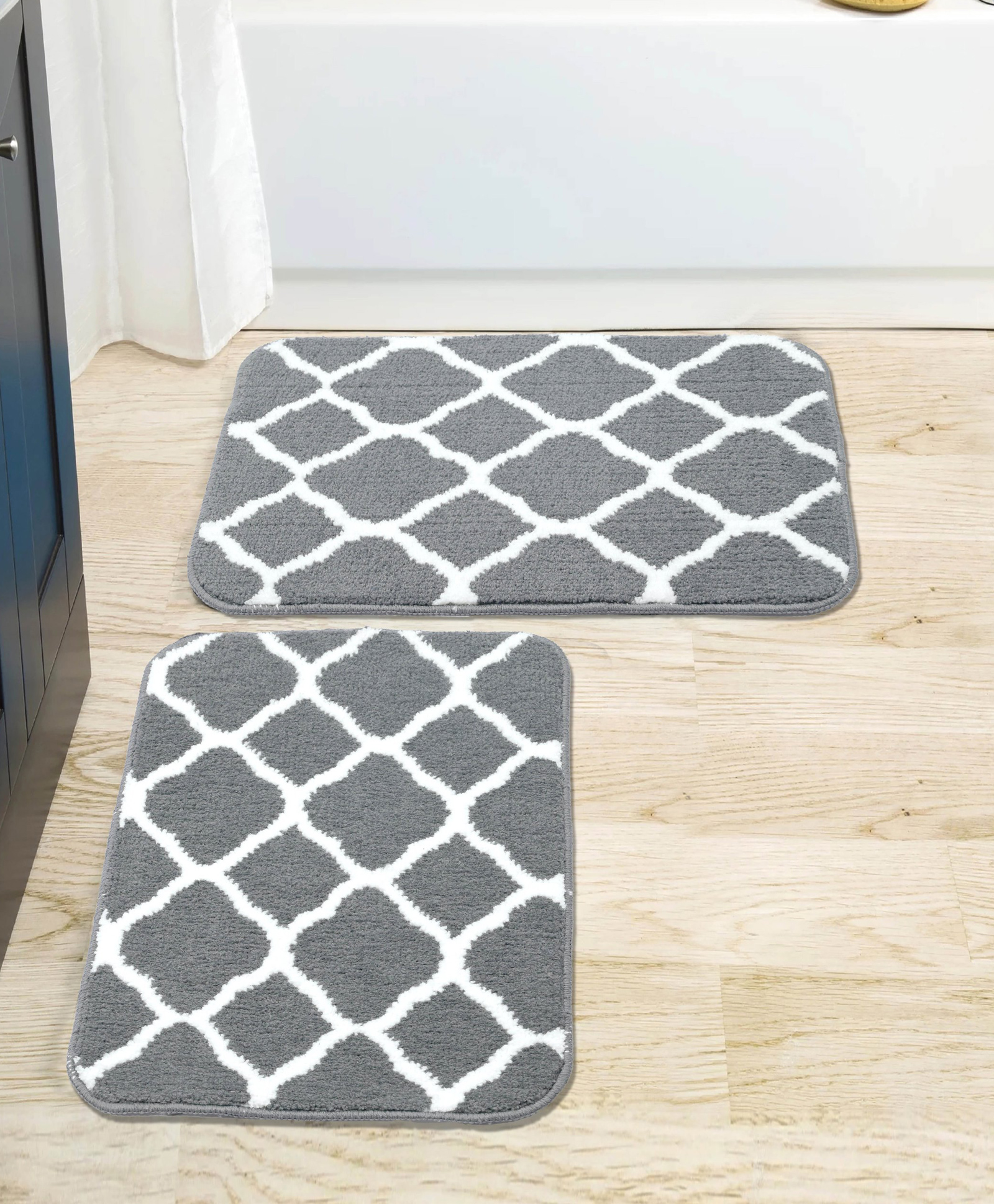 saral home anti slip microfiber bathmat pack of 2 - light grey
