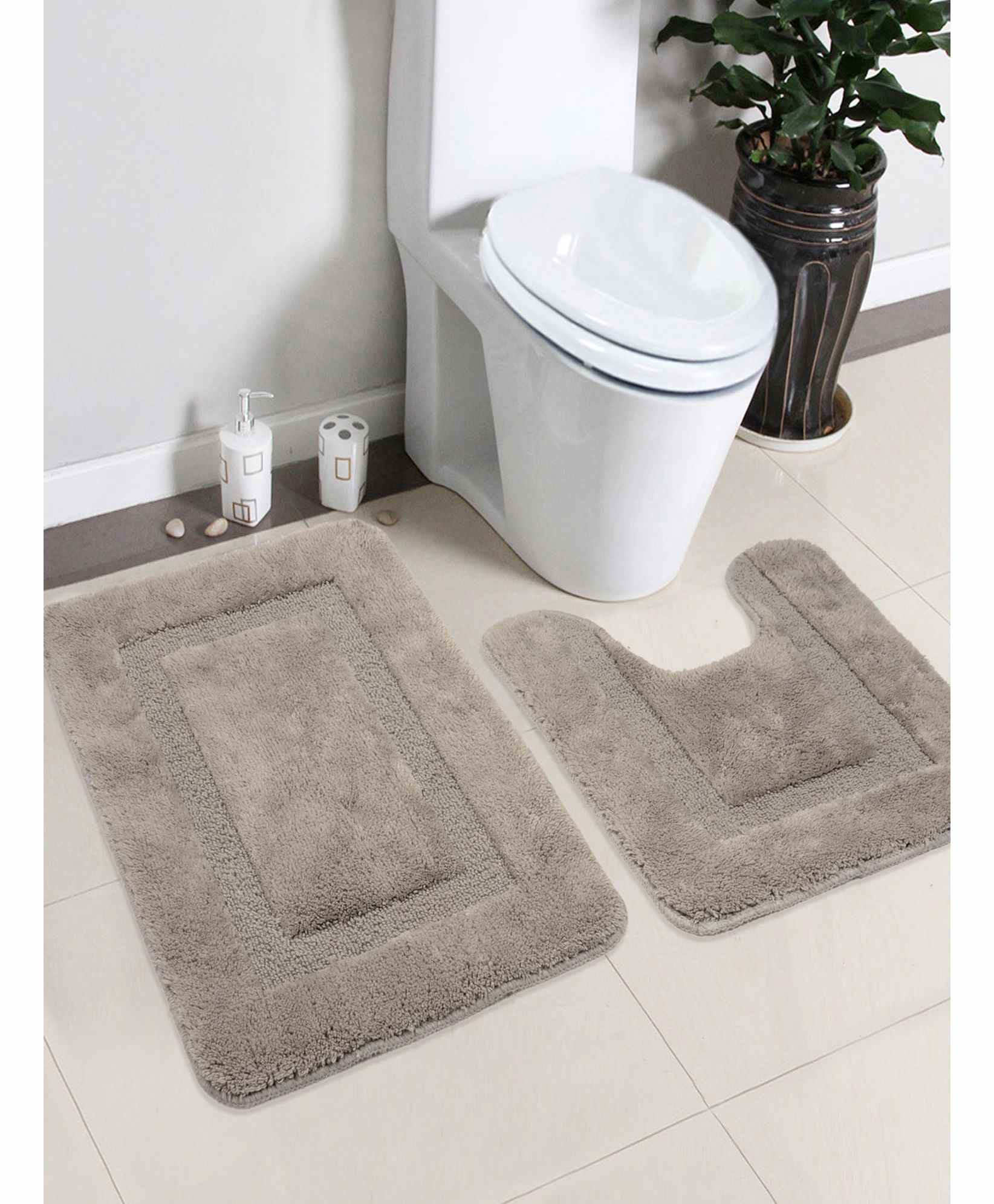 Saral Home Anti Slip Cotton Bathmat Set With Contour Pack of 2 - Grey-image-44