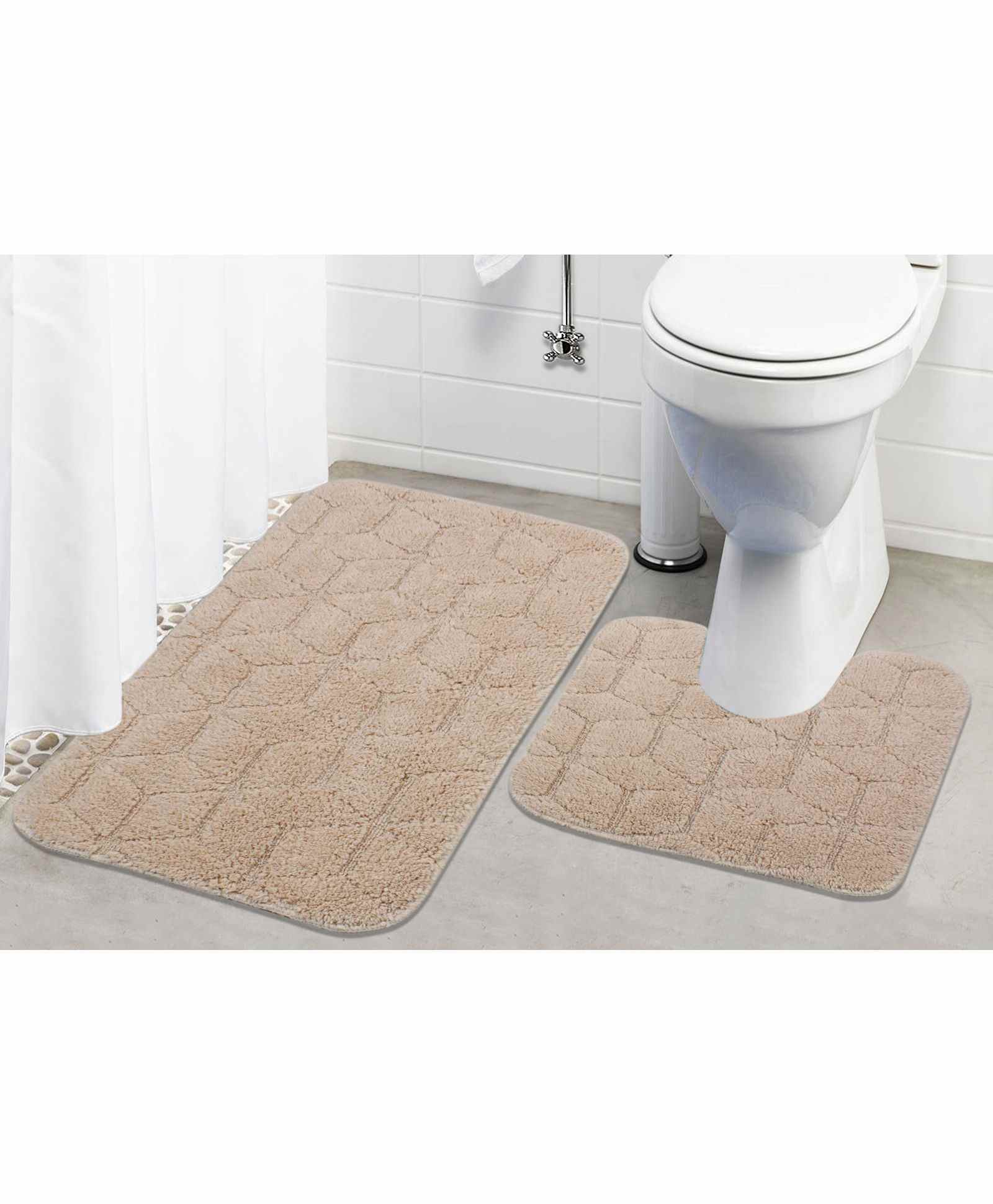 Saral Home Cotton Anti Slip Bathmat with Contour Set of 2 - Beige-image-25