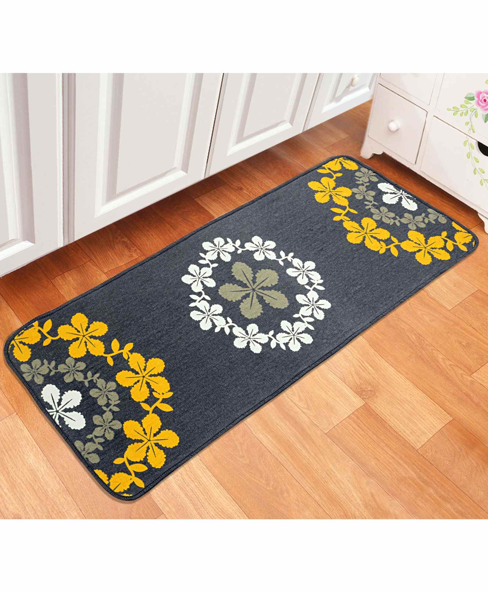 Saral Home Cotton Printed Floral Pattern Floor Runner - Grey-picture-24