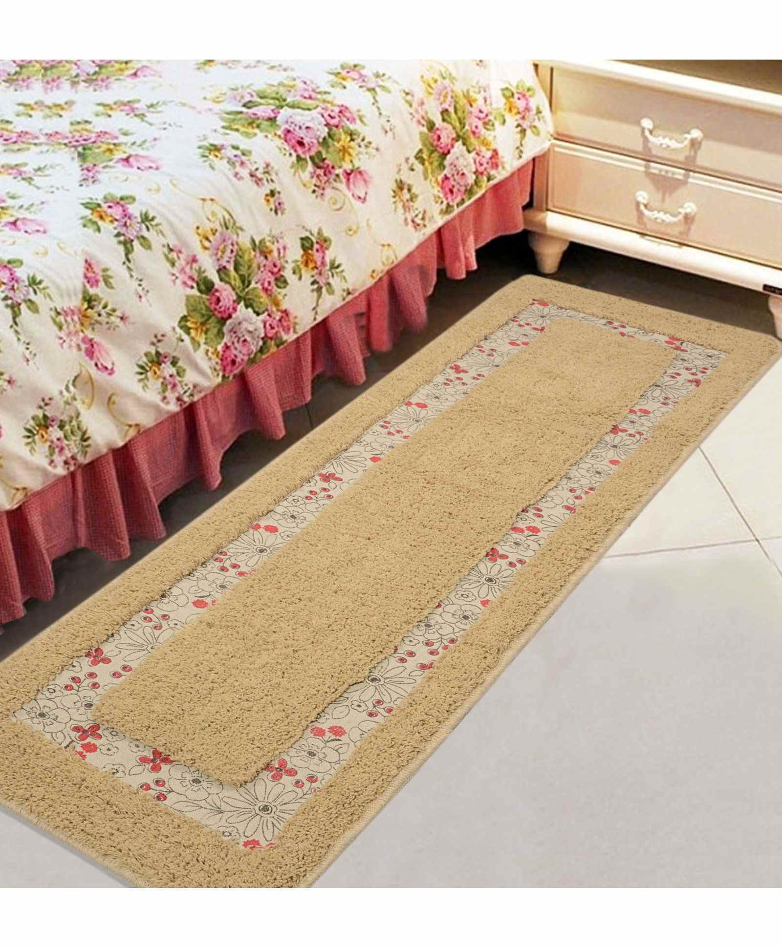 Saral Home Cotton Printed Floral Pattern Floor Runner - Beige-picture-12