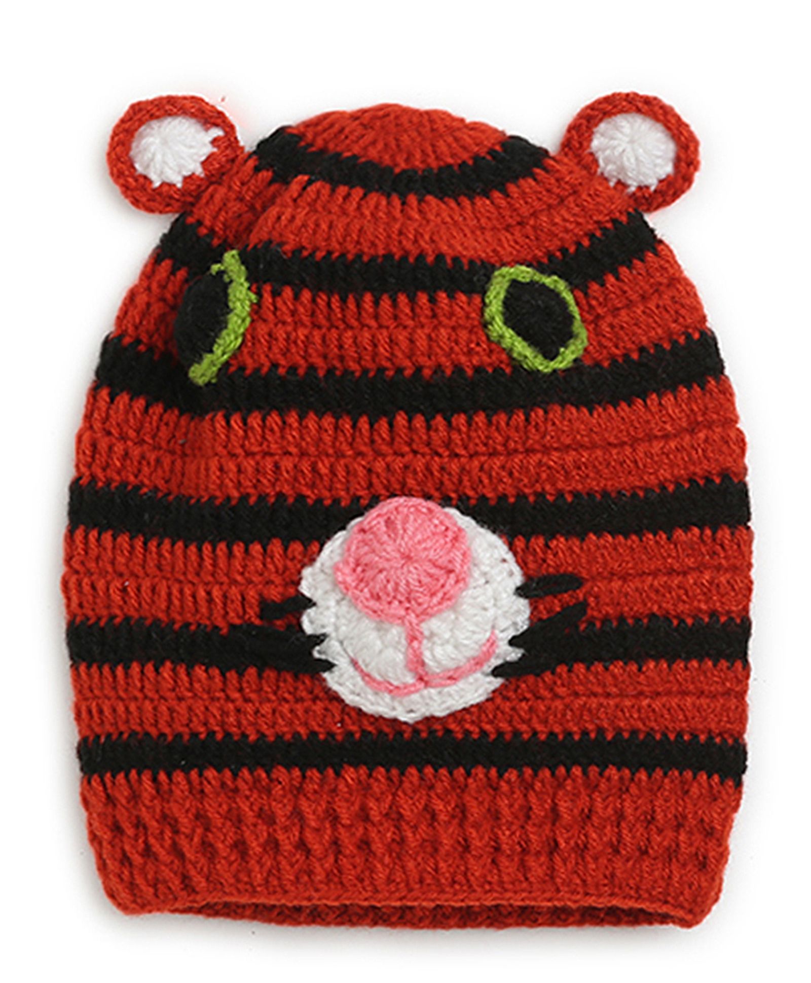 MayRa Knits Striped Crochet Cap - Red 