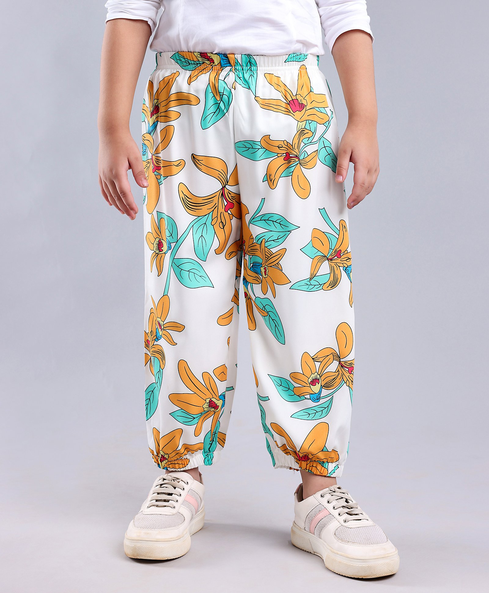 Kookie Kids Full Length Floral Printed Lounge Pant - White-picture-15