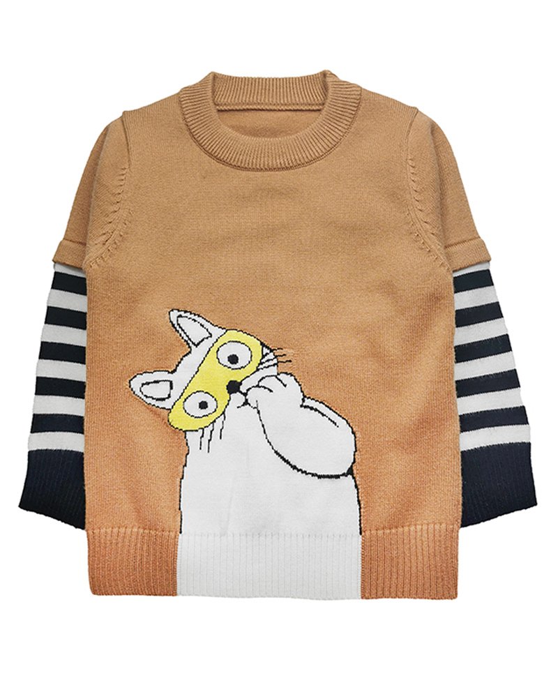 Kookie Kids Full Sleeves Pullover Sweater Kitty - Brown-image-41