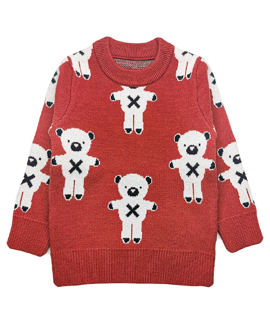 Kookie Kids Full Sleeves Sweater Bear Design - Red-image-42