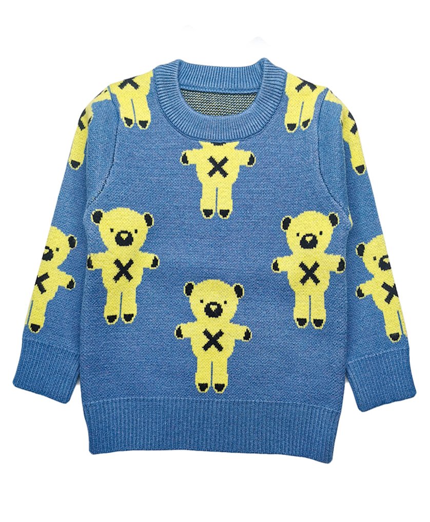 Kookie Kids Full Sleeves Pullover Sweater Teddy Design - Blue-image-38