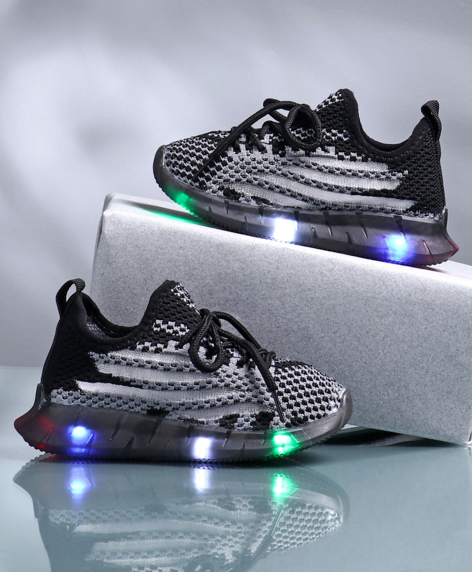 Buy KIDLINGSS Knitted Lace Up LED Shoes 
