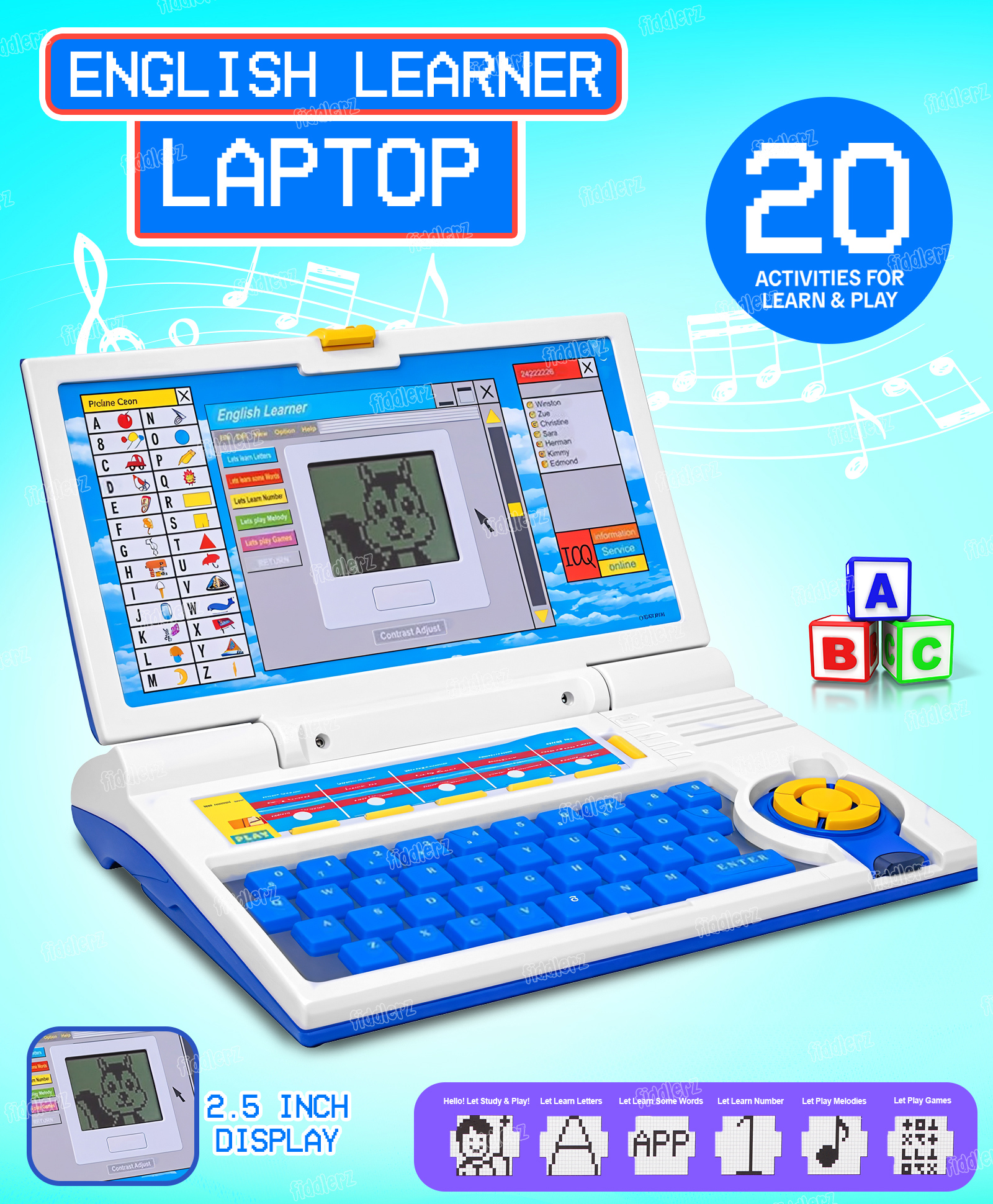 Fiddlerz Educational Laptop Notebook with 20 Activities & Games - Blue-image-28