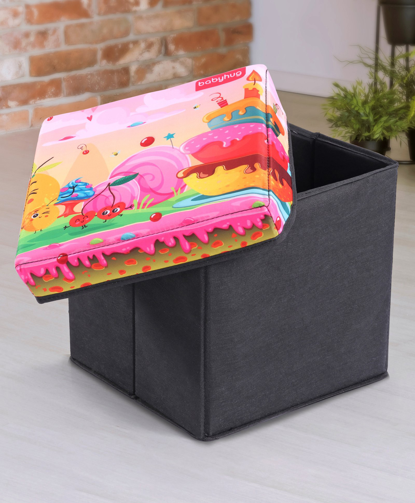 Babyhug Sto-Sit Foldable Storage Box  Cake Land - Pink & Black-picture-26