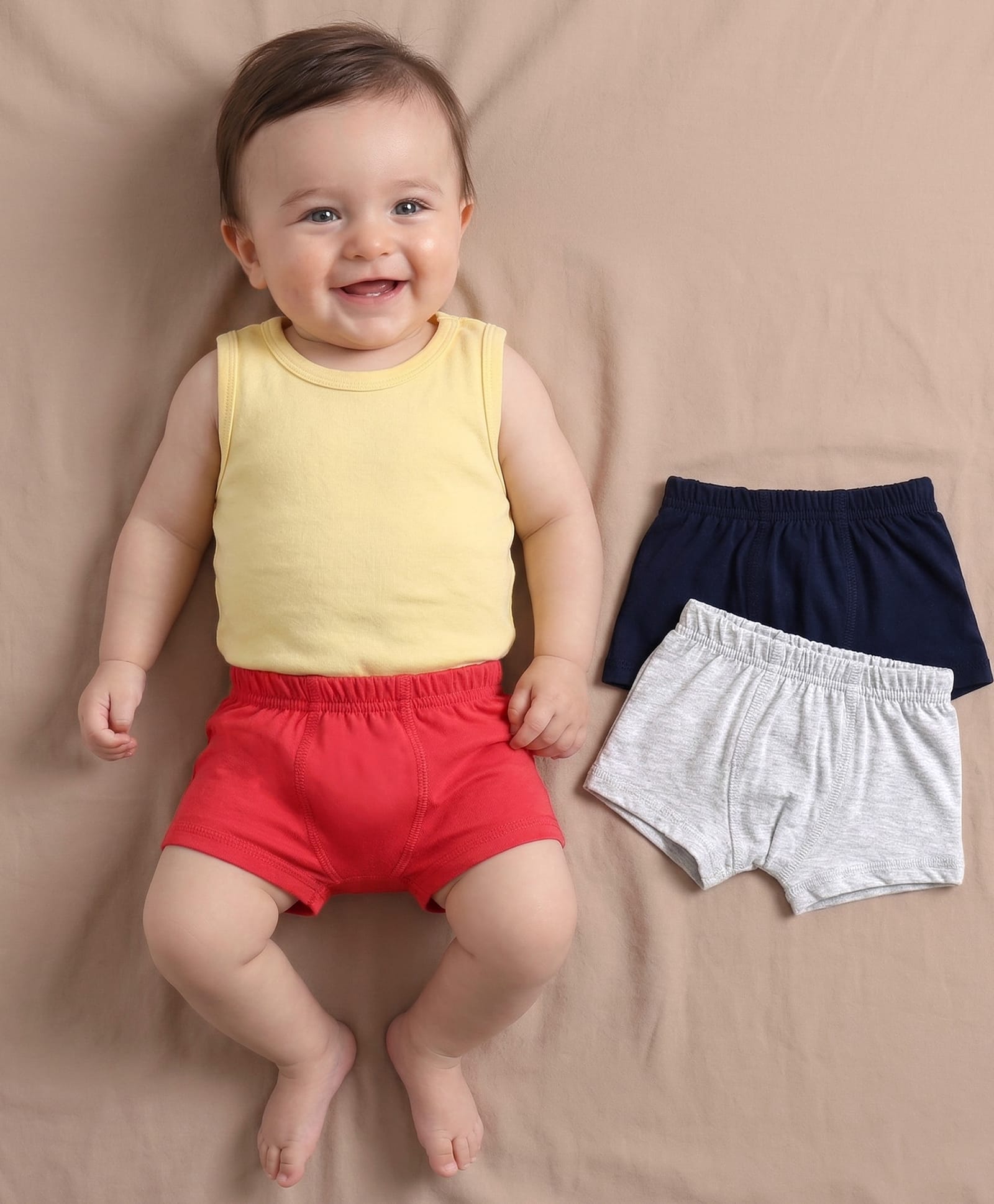 Babyoye Antibacterial Cotton Trunks Pack of 3 - Navy Grey Red-image-4