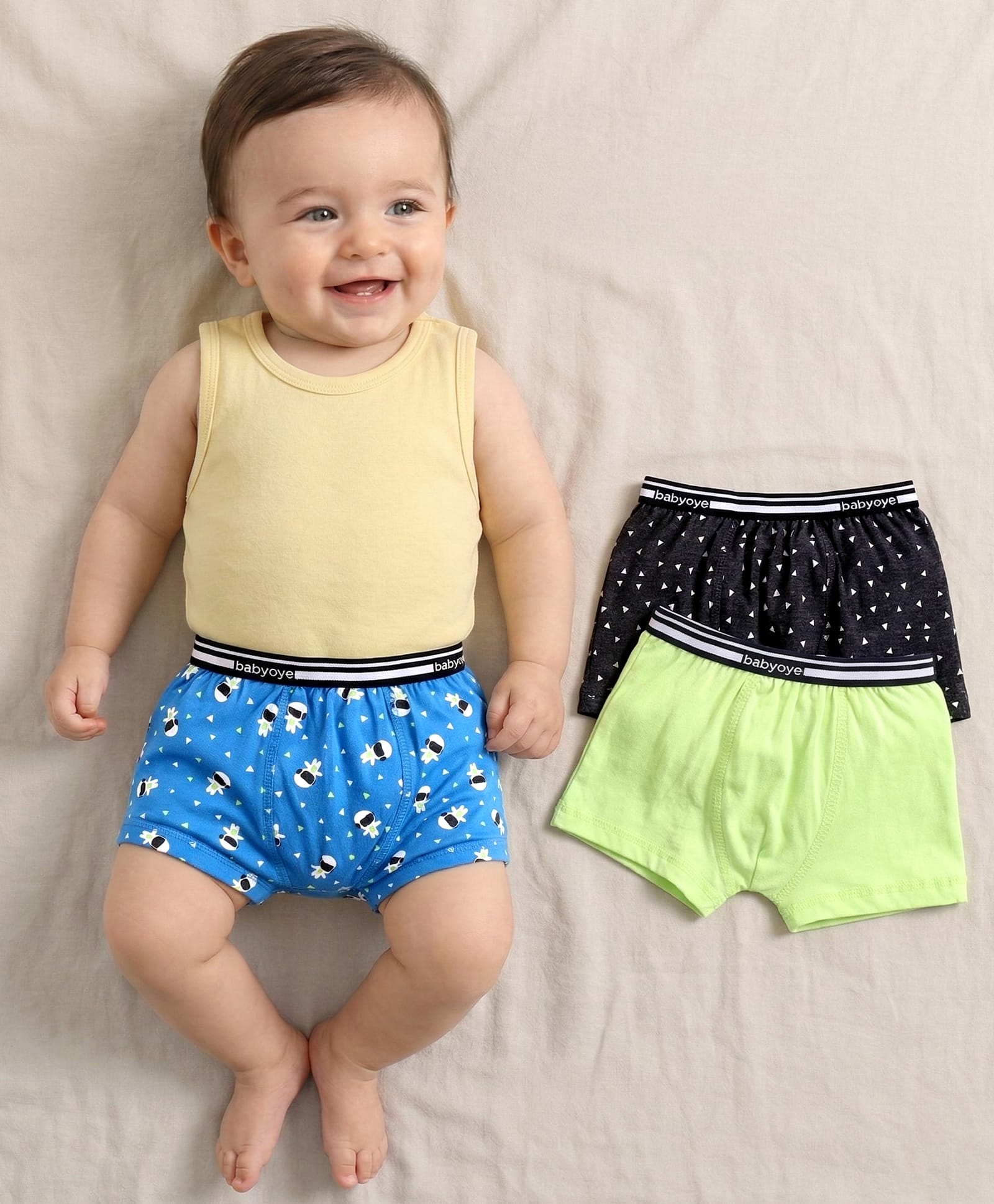 Babyoye Antibacterial Cotton Multi Printed Trunks Pack of 3 - Multicolor-image-43
