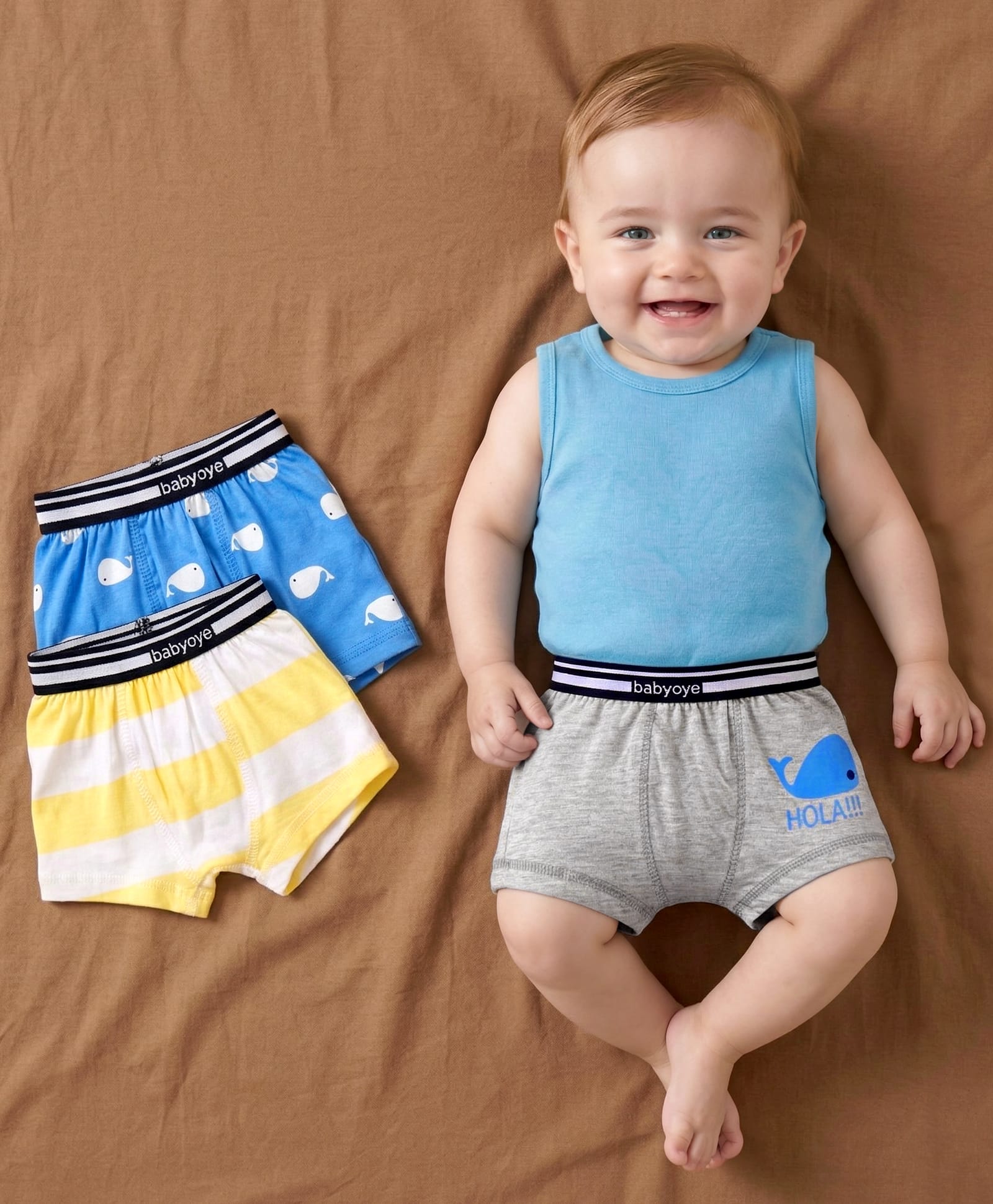 Babyoye Antibacterial Cotton Trunks Pack of 3 - Yellow Grey Blue-image-29